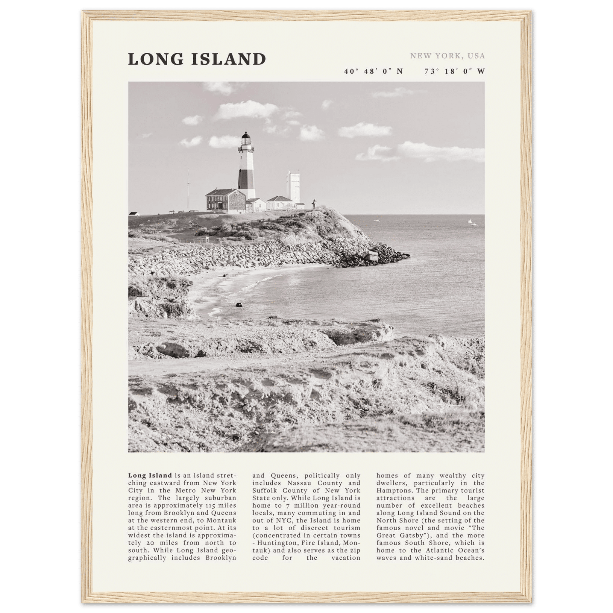 Long Island Poster | Black & White Montauk Lighthouse Wall Art | New York Print - Evergreen Posters