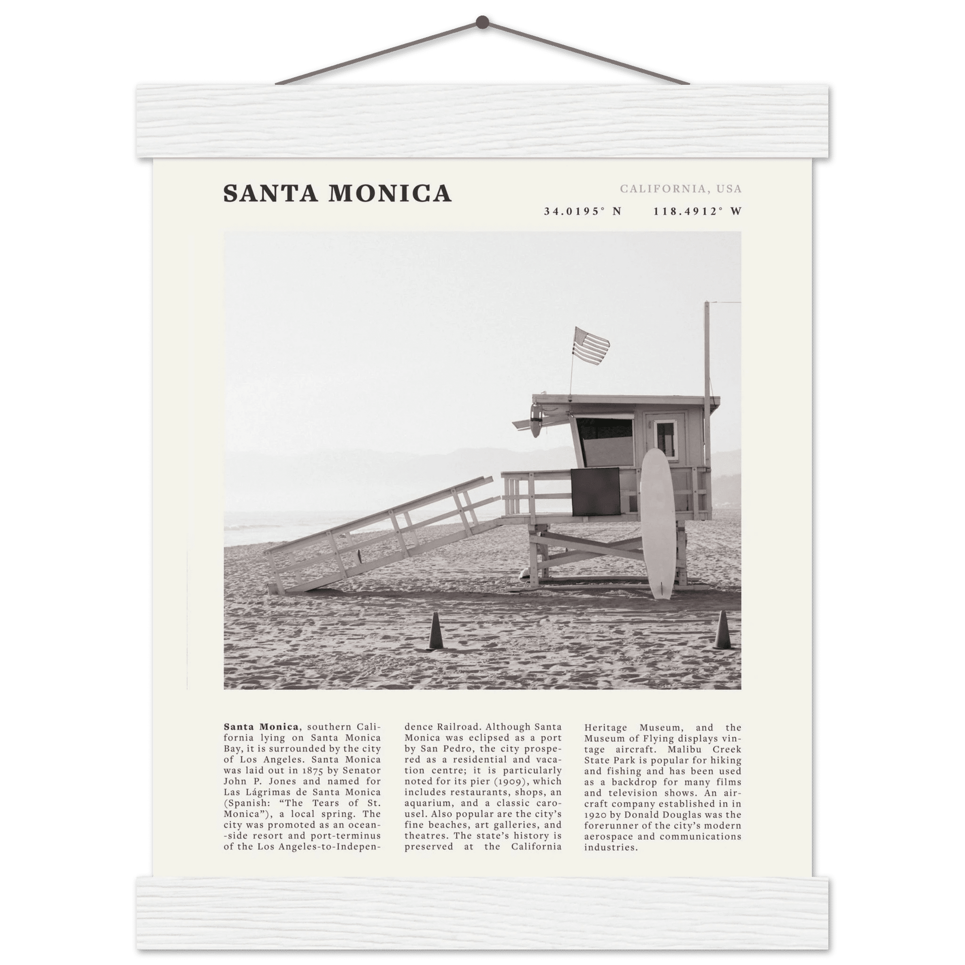 Santa Monica Poster | Black & White California Wall Art | Beach Travel Print | Coastal Decor - Evergreen Posters