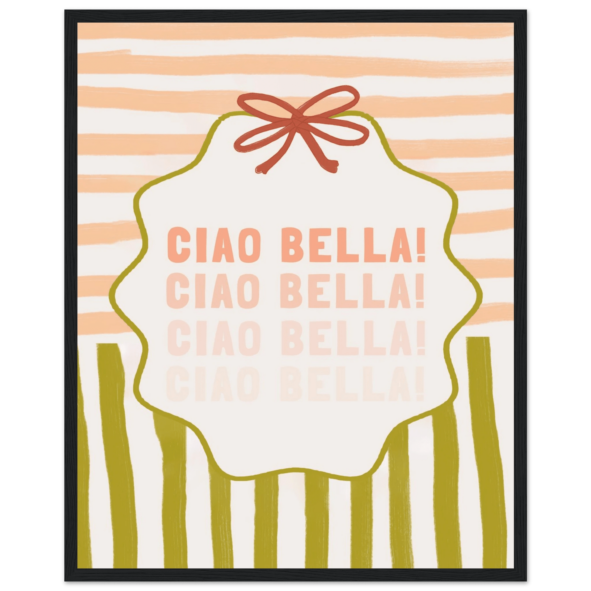 Ciao Bella Poster | Italian Typography Wall Art | Retro Stripe Bow Print | Cute Room Decor - Evergreen Posters