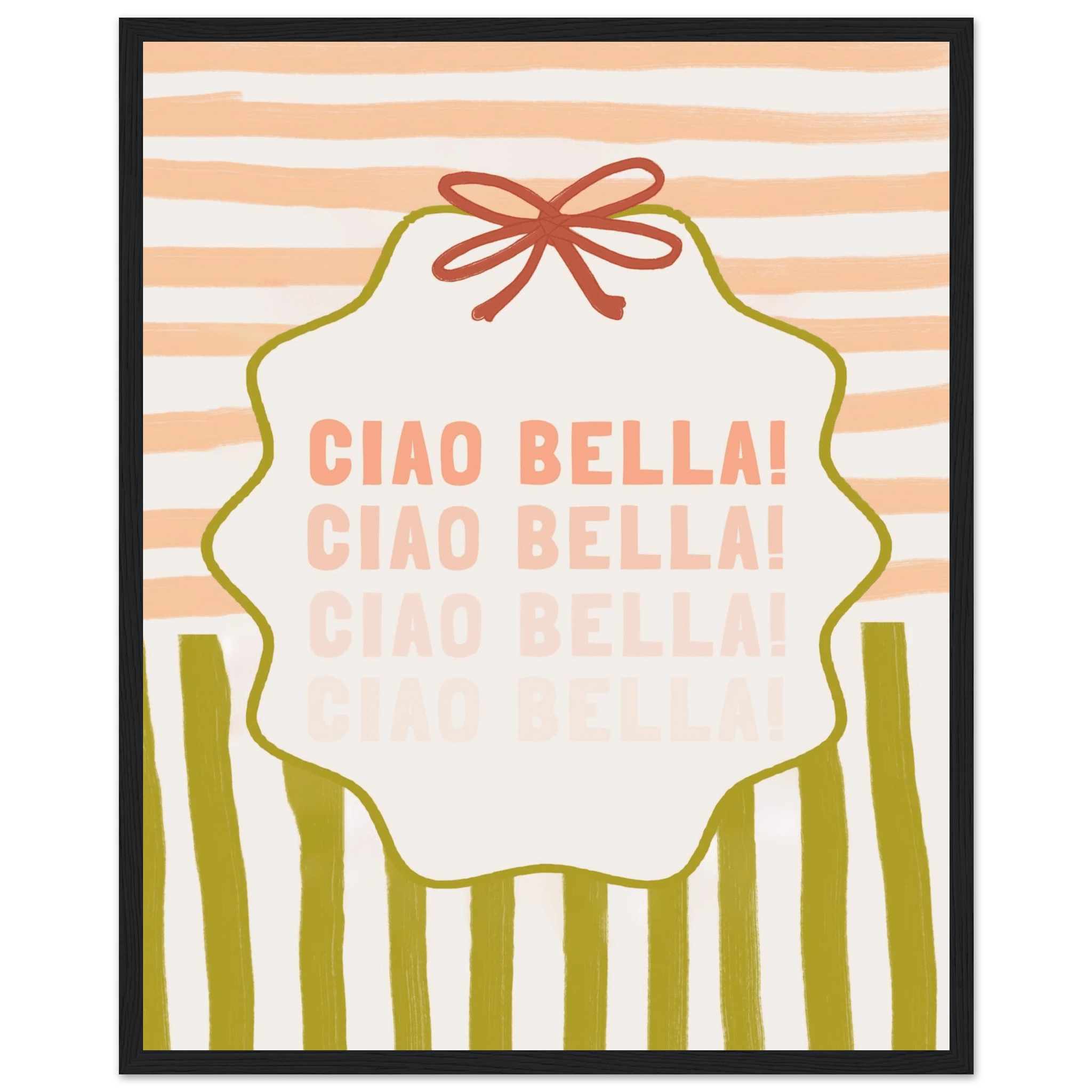 Ciao Bella Poster | Italian Typography Wall Art | Retro Stripe Bow Print | Cute Room Decor - Evergreen Posters