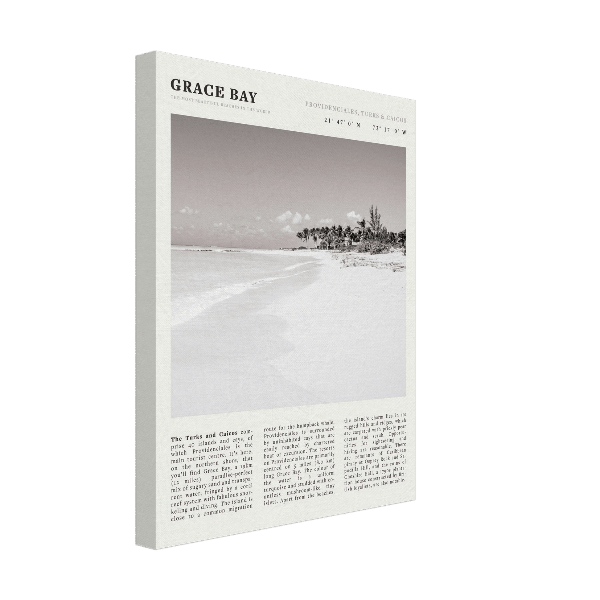 Grace Bay Poster | Black & White Turks & Caicos Wall Art | Caribbean Beach Print - Evergreen Posters