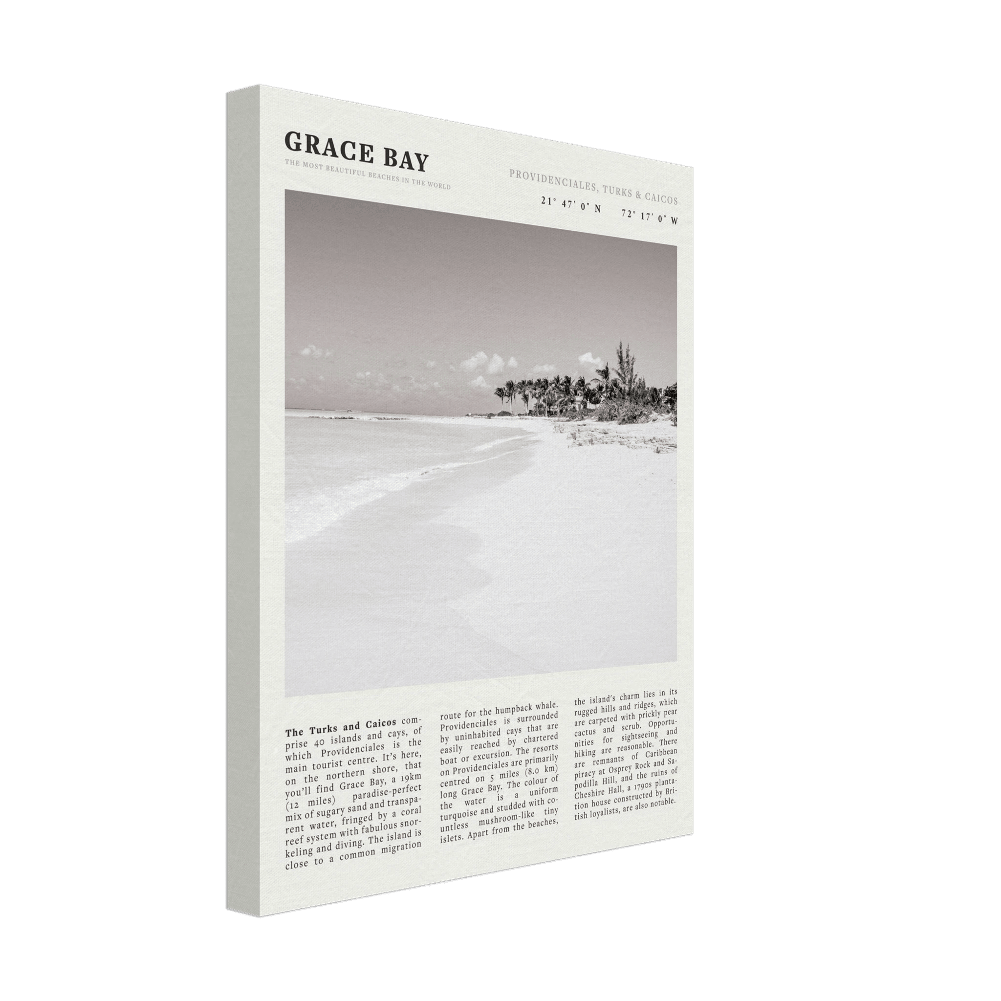 Grace Bay Poster | Black & White Turks & Caicos Wall Art | Caribbean Beach Print - Evergreen Posters