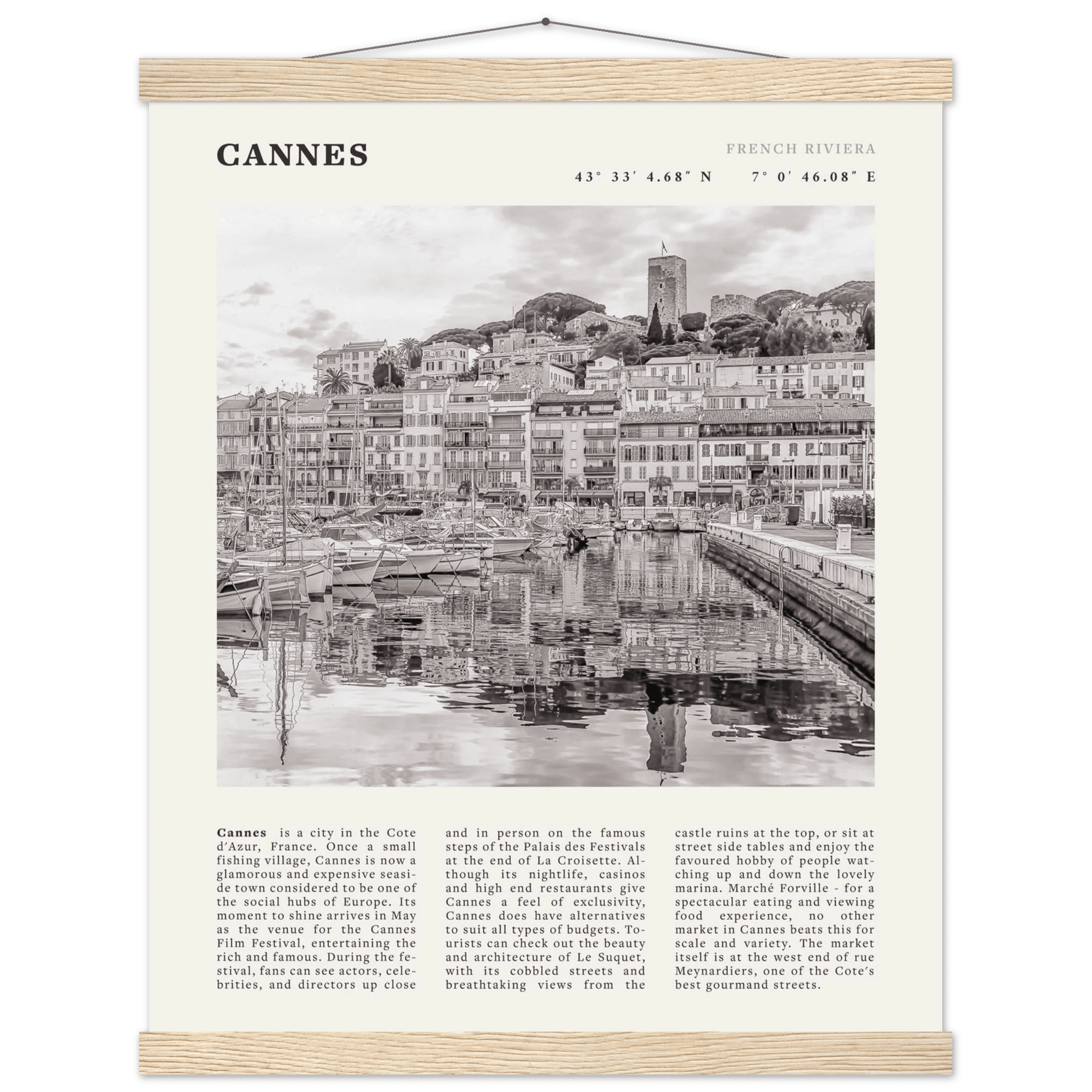 Cannes Poster | Black & White French Riviera Wall Art | France Travel Print - Evergreen Posters