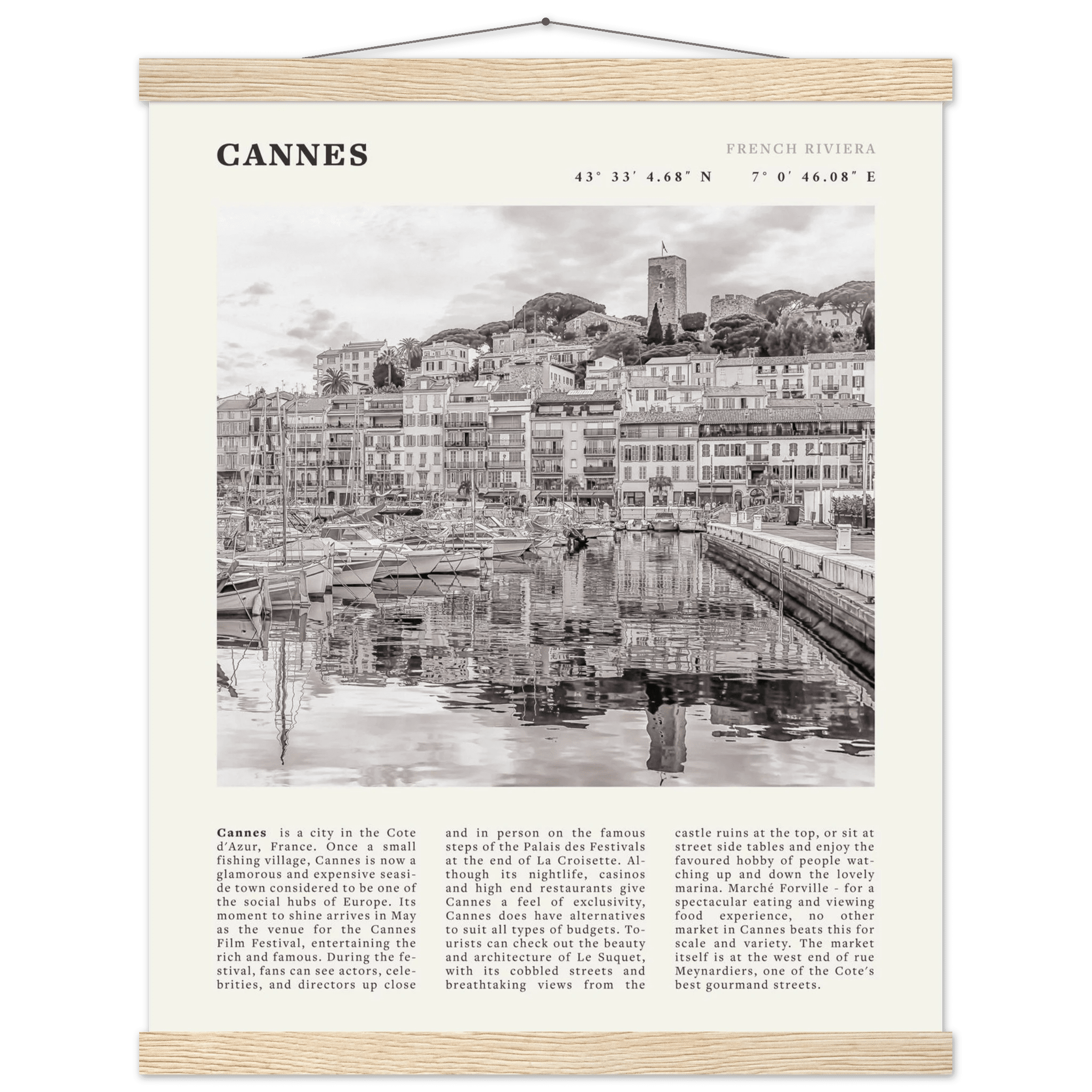 Cannes Poster | Black & White French Riviera Wall Art | France Travel Print - Evergreen Posters