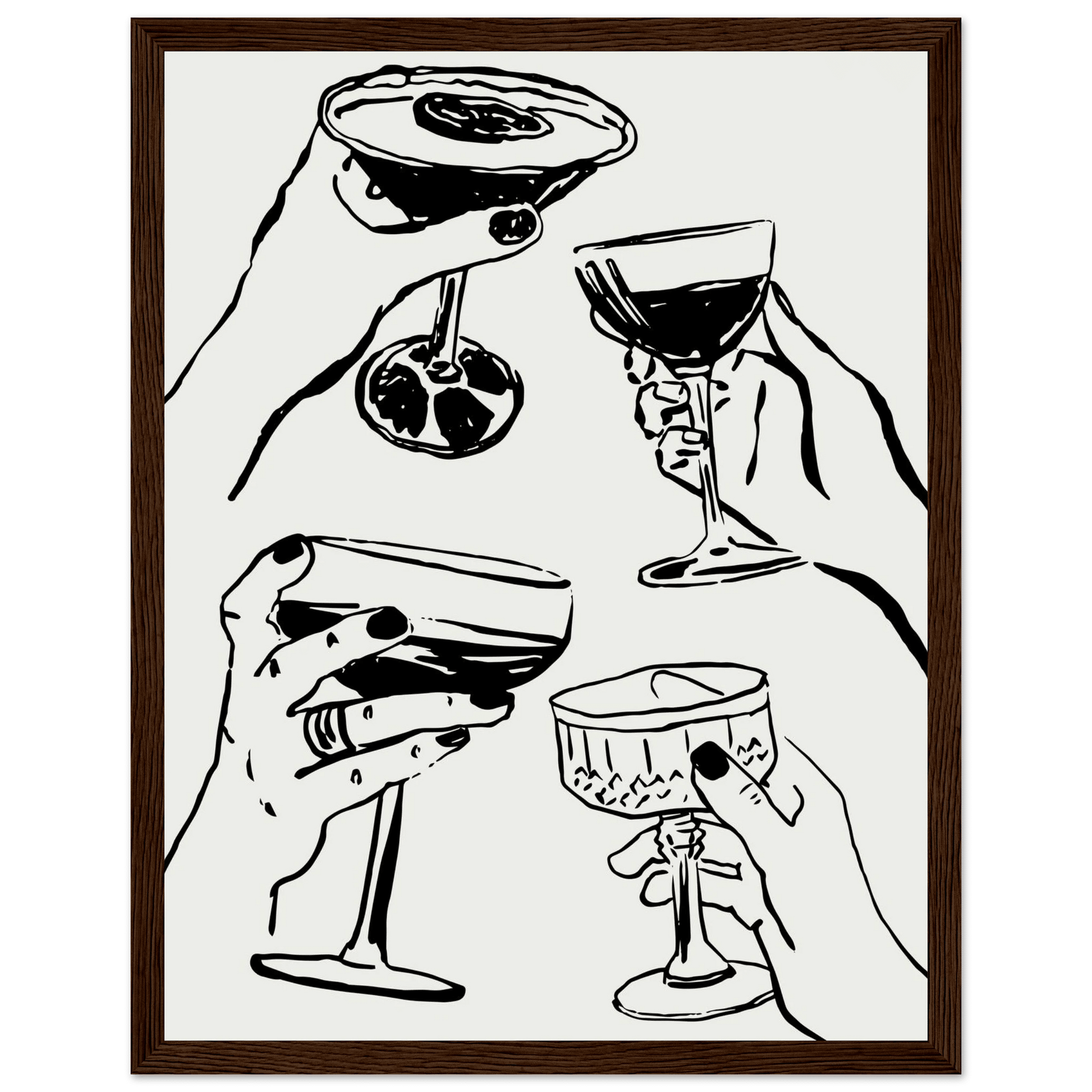 Cheers Print | Black Line Art Cocktail Glasses Wall Art | Kitchen Bar Poster - Evergreen Posters