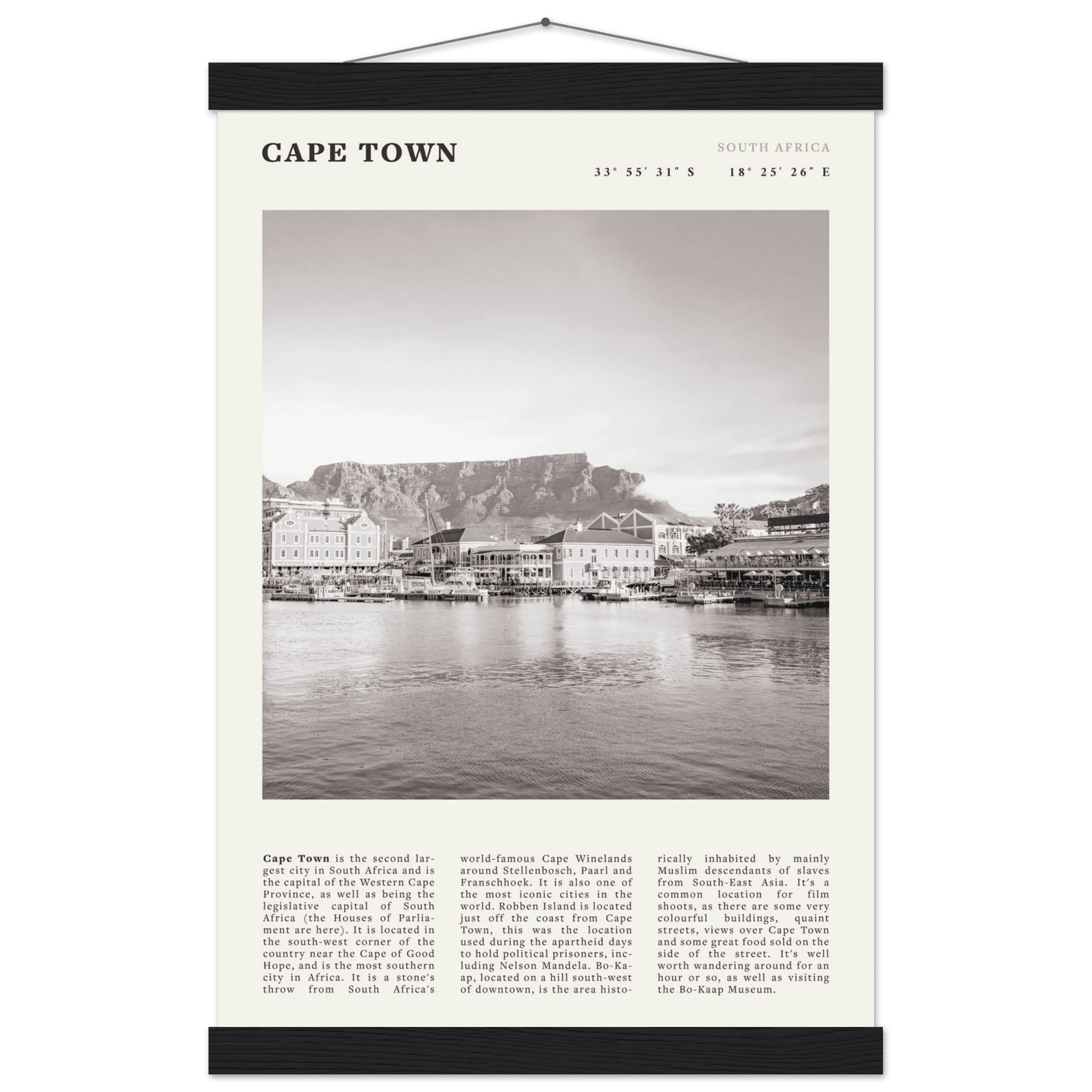 Cape Town Poster | Black & White Table Mountain Wall Art | South Africa Travel Print - Evergreen Posters