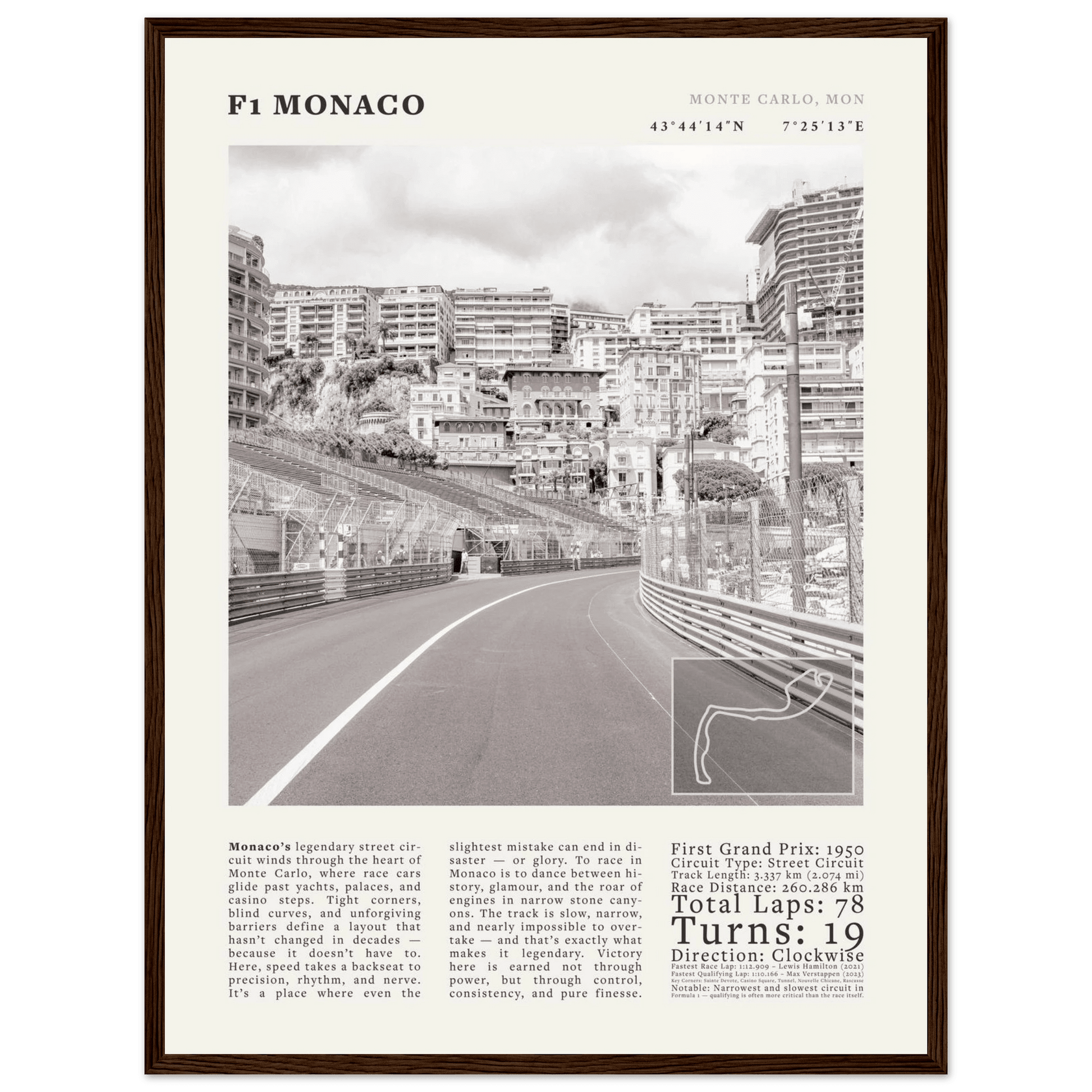 F1 Monaco Poster Black and White – Vintage Monte Carlo Street Circuit Print (Digital & Printed Options) - Evergreen Posters