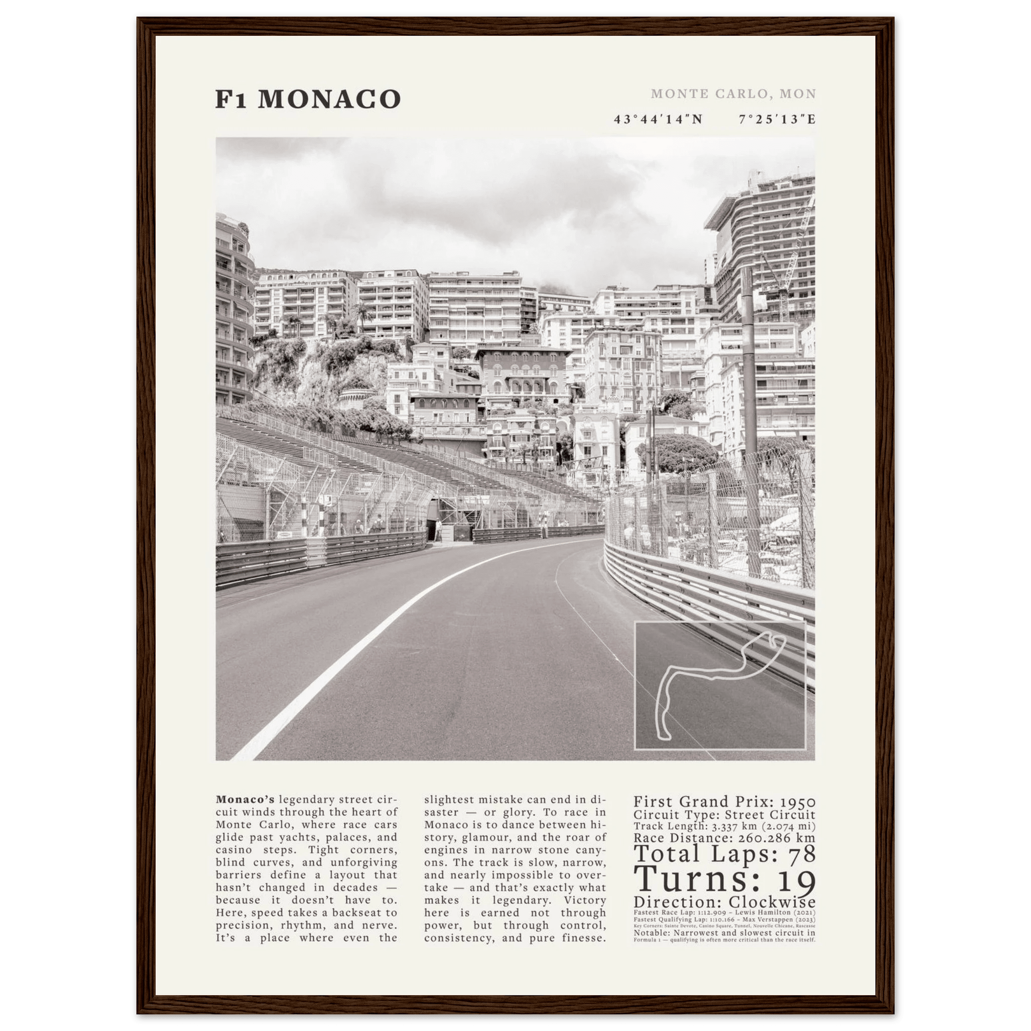 F1 Monaco Poster Black and White – Vintage Monte Carlo Street Circuit Print (Digital & Printed Options) - Evergreen Posters