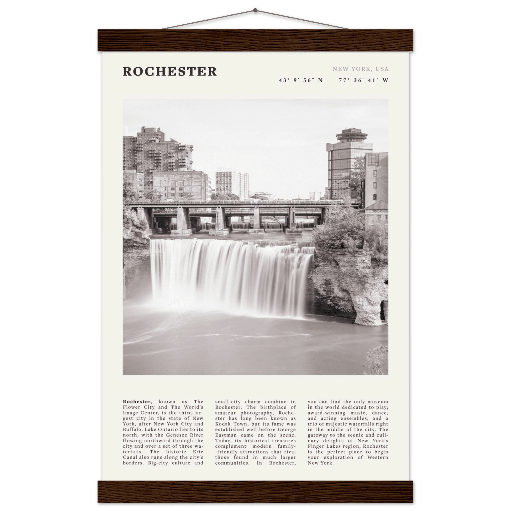 Rochester Poster | Black & White High Falls Wall Art | New York Travel Print - Evergreen Posters
