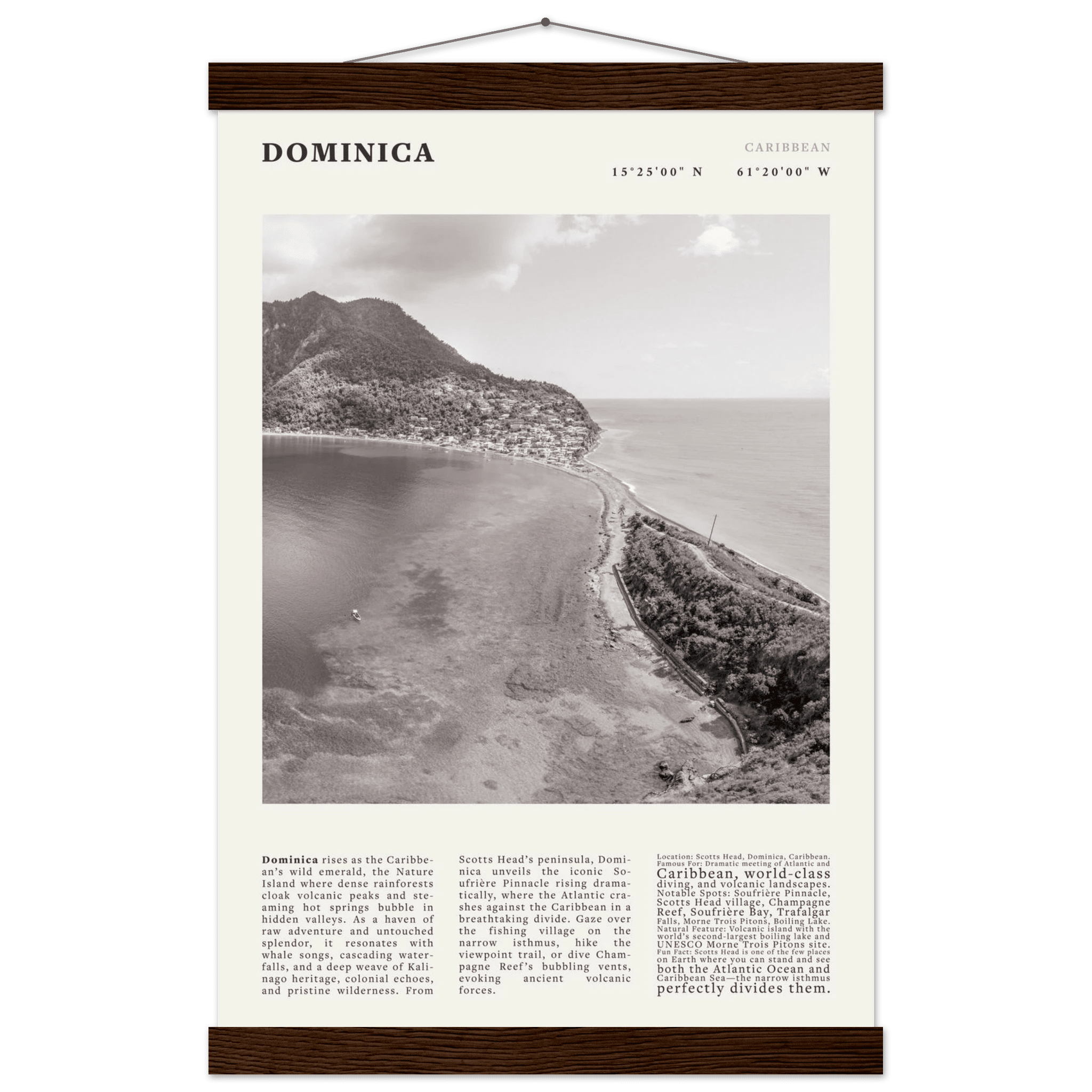 Dominica Poster Black and White – Vintage Caribbean Rainforest Island Print (Digital & Printed Options) - Evergreen Posters