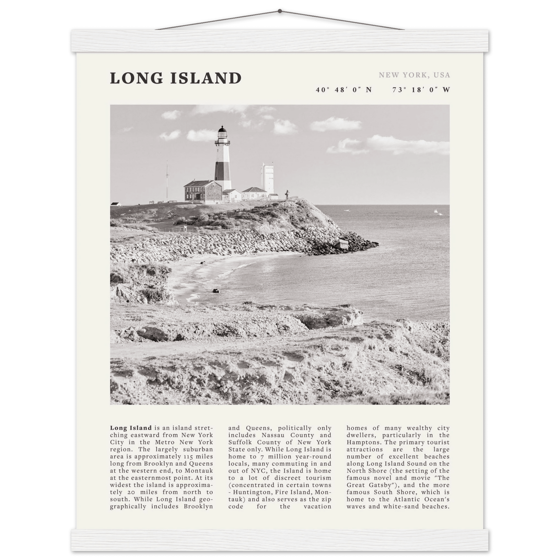 Long Island Poster | Black & White Montauk Lighthouse Wall Art | New York Print - Evergreen Posters