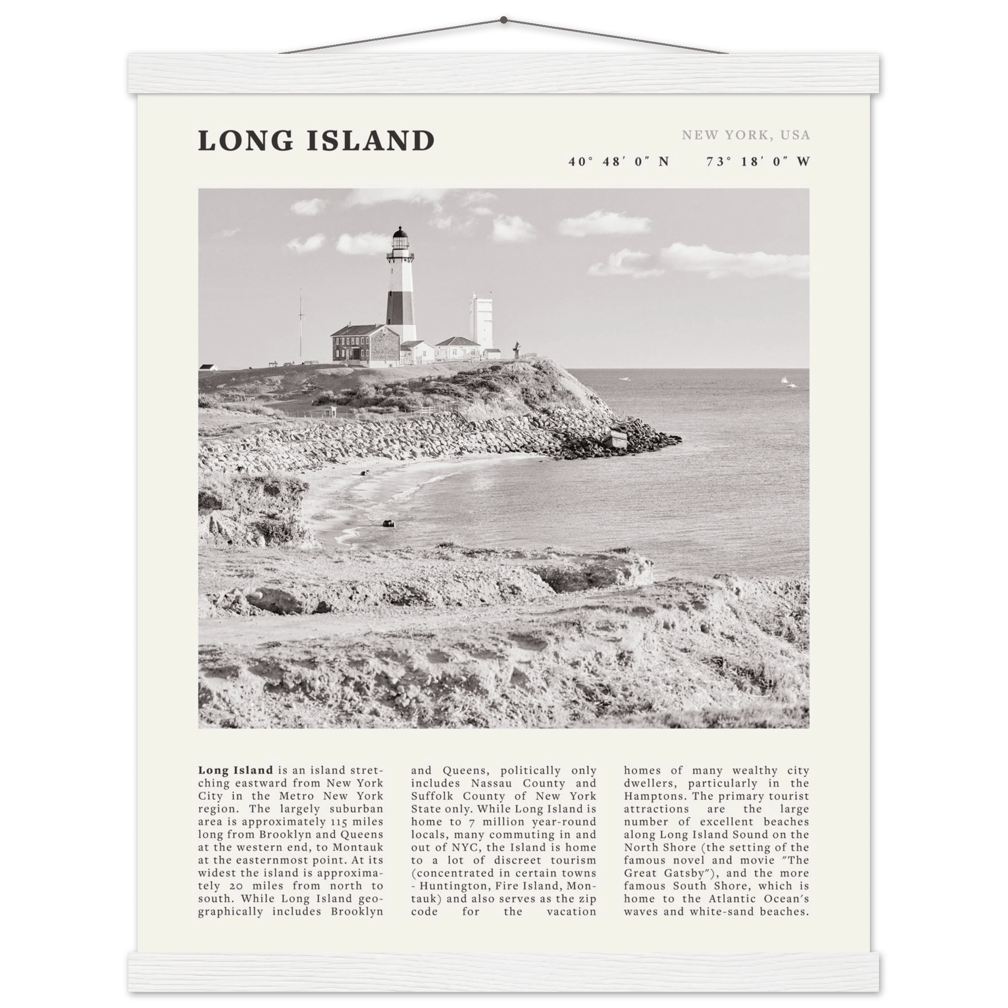 Long Island Poster | Black & White Montauk Lighthouse Wall Art | New York Print - Evergreen Posters