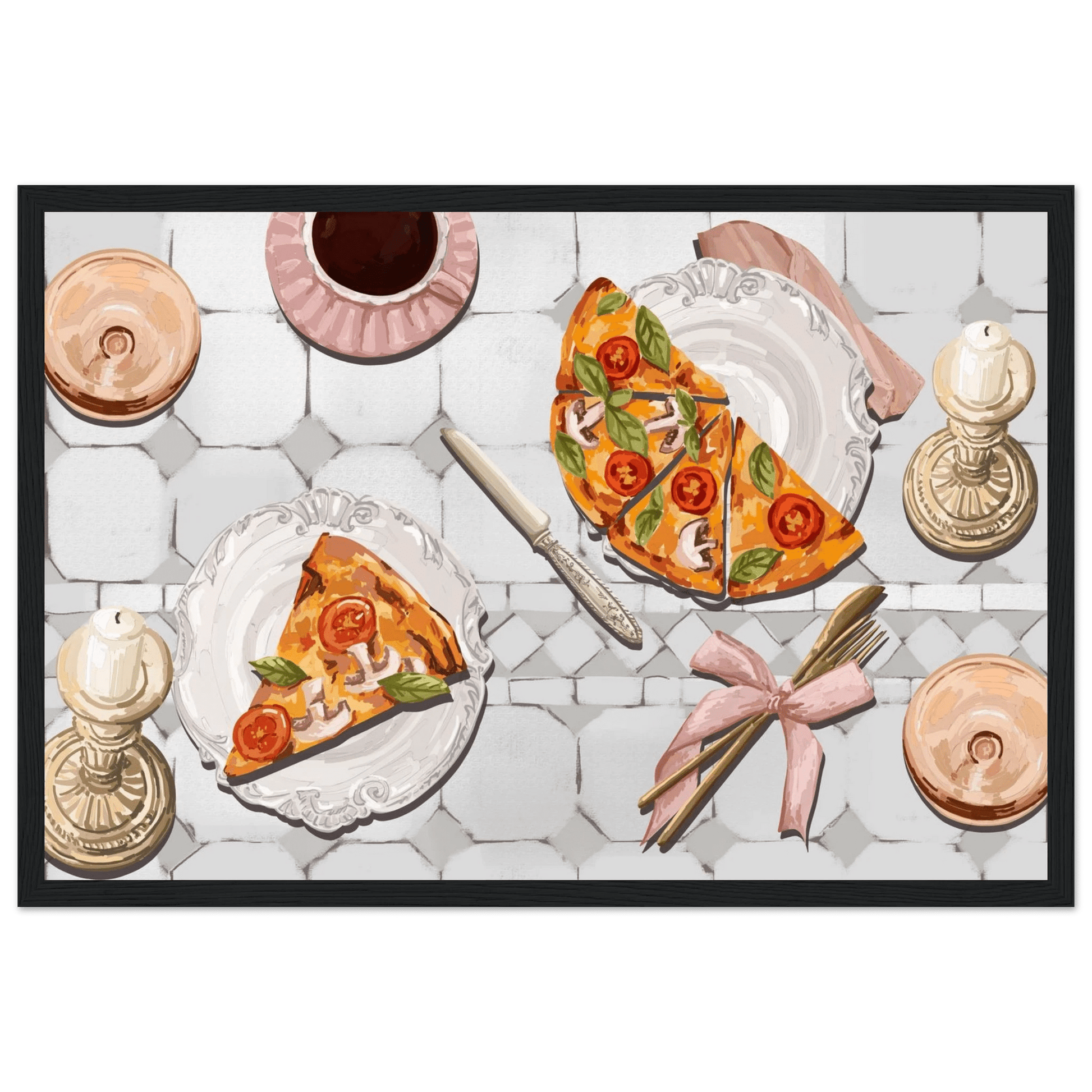 Pizza & Tea Kitchen Poster | Horizontal Food Wall Art | Italian Dining Room Print - Evergreen Posters