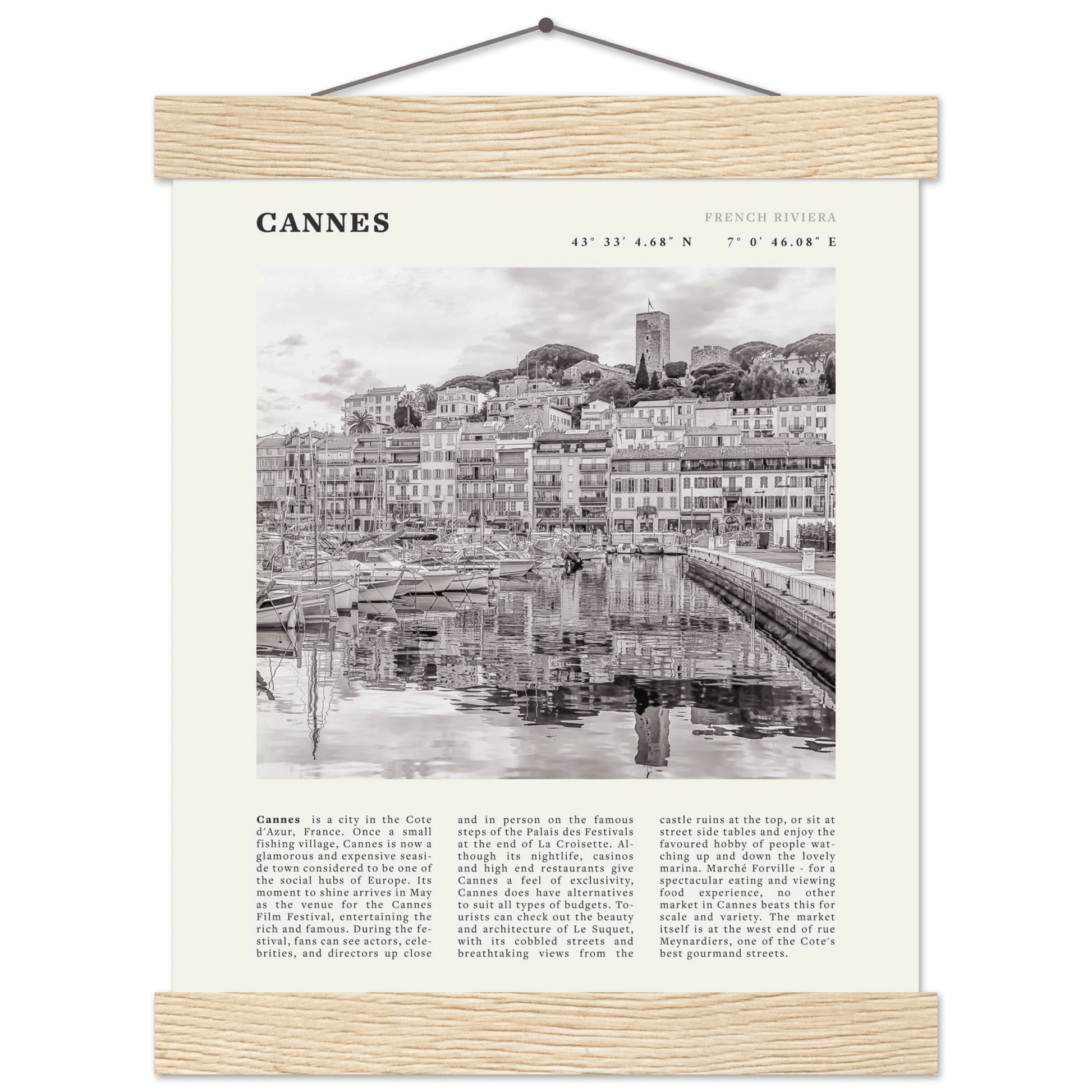 Cannes Poster | Black & White French Riviera Wall Art | France Travel Print - Evergreen Posters