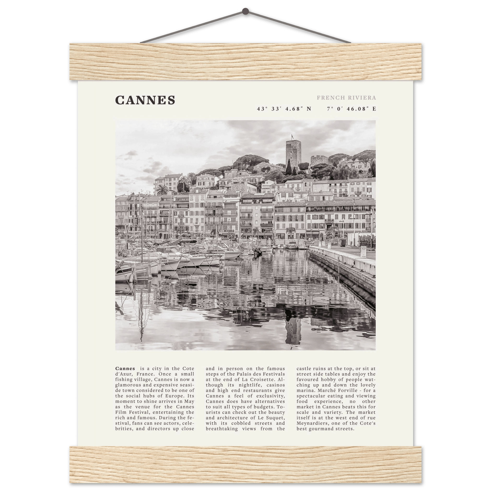 Cannes Poster | Black & White French Riviera Wall Art | France Travel Print - Evergreen Posters