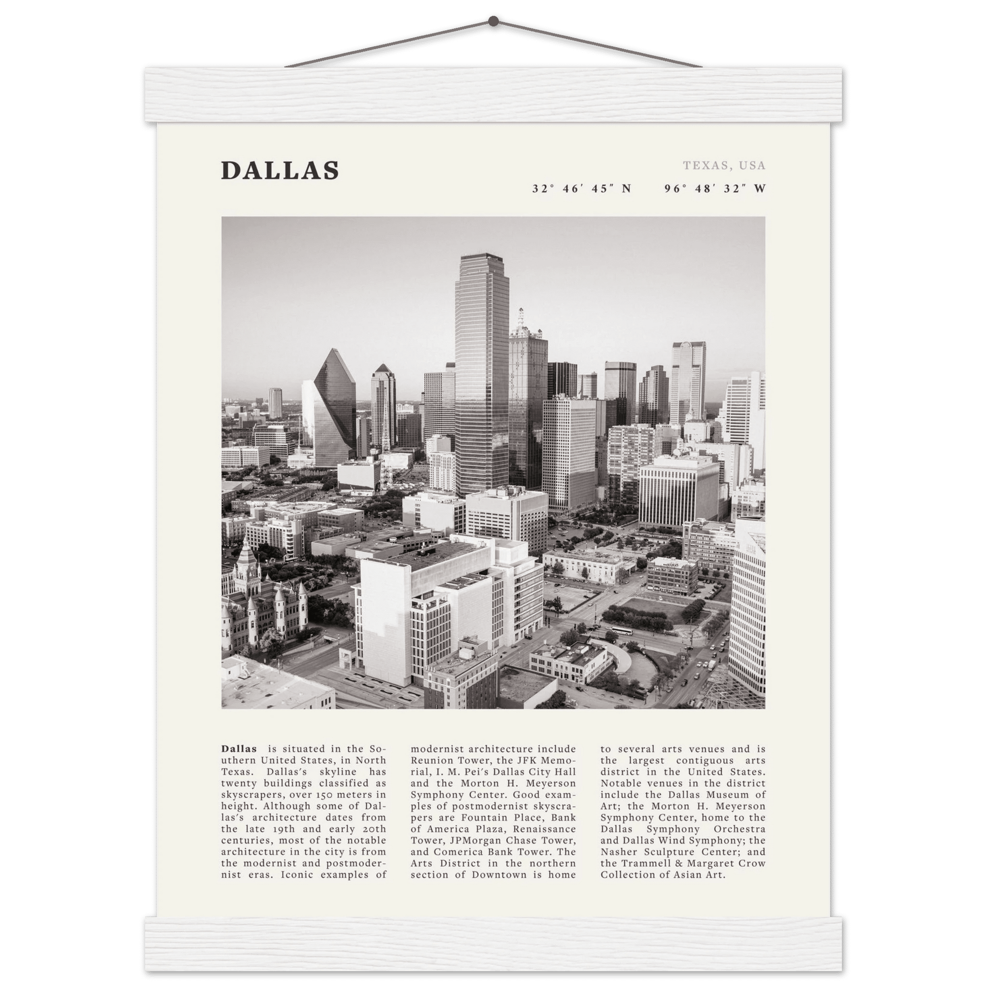 Dallas Poster | Black & White Texas Skyline Wall Art | City Travel Print Decor - Evergreen Posters