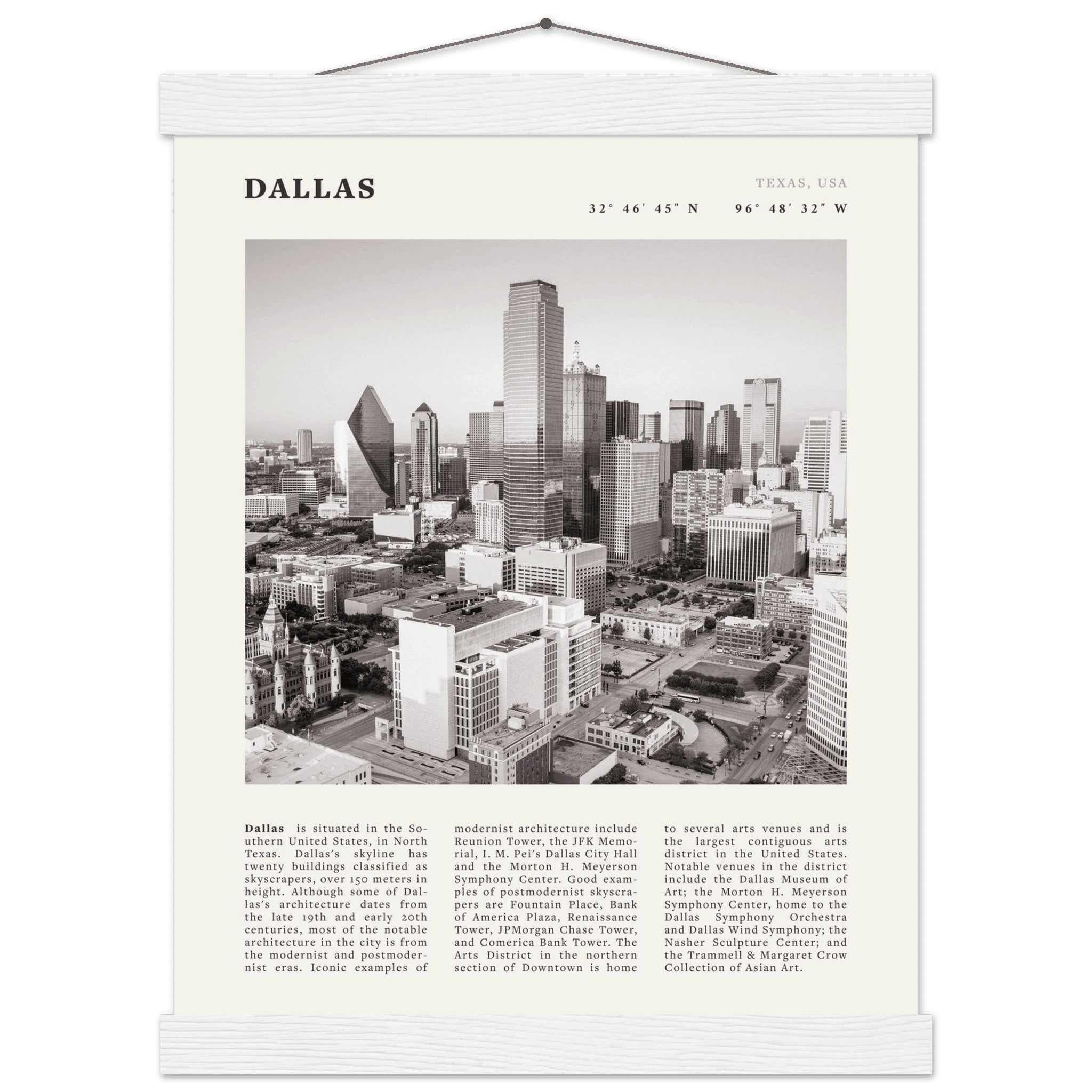 Dallas Poster | Black & White Texas Skyline Wall Art | City Travel Print Decor - Evergreen Posters