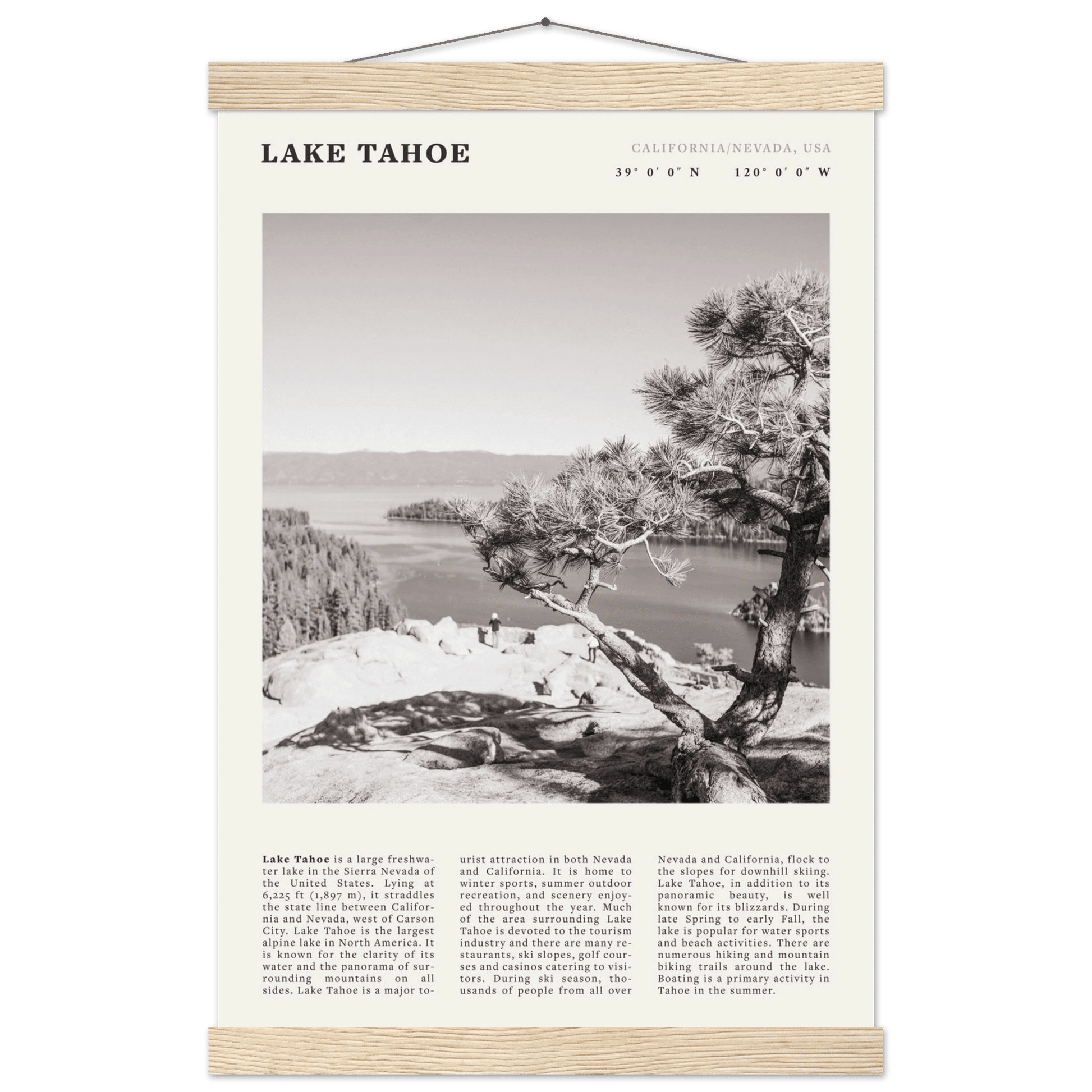 Lake Tahoe Poster | Black & White California Nevada Wall Art | Nature Travel Print Decor - Evergreen Posters
