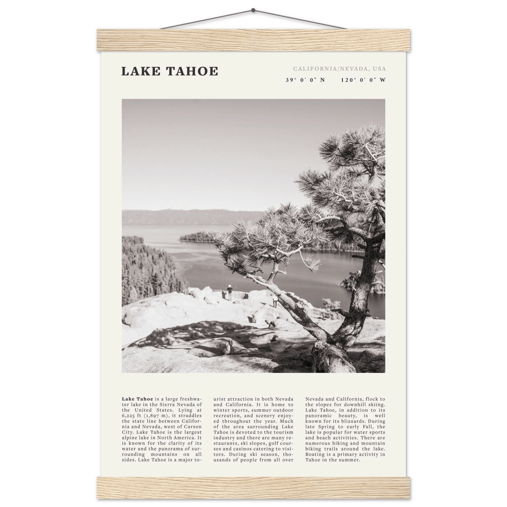 Lake Tahoe Poster | Black & White California Nevada Wall Art | Nature Travel Print Decor - Evergreen Posters