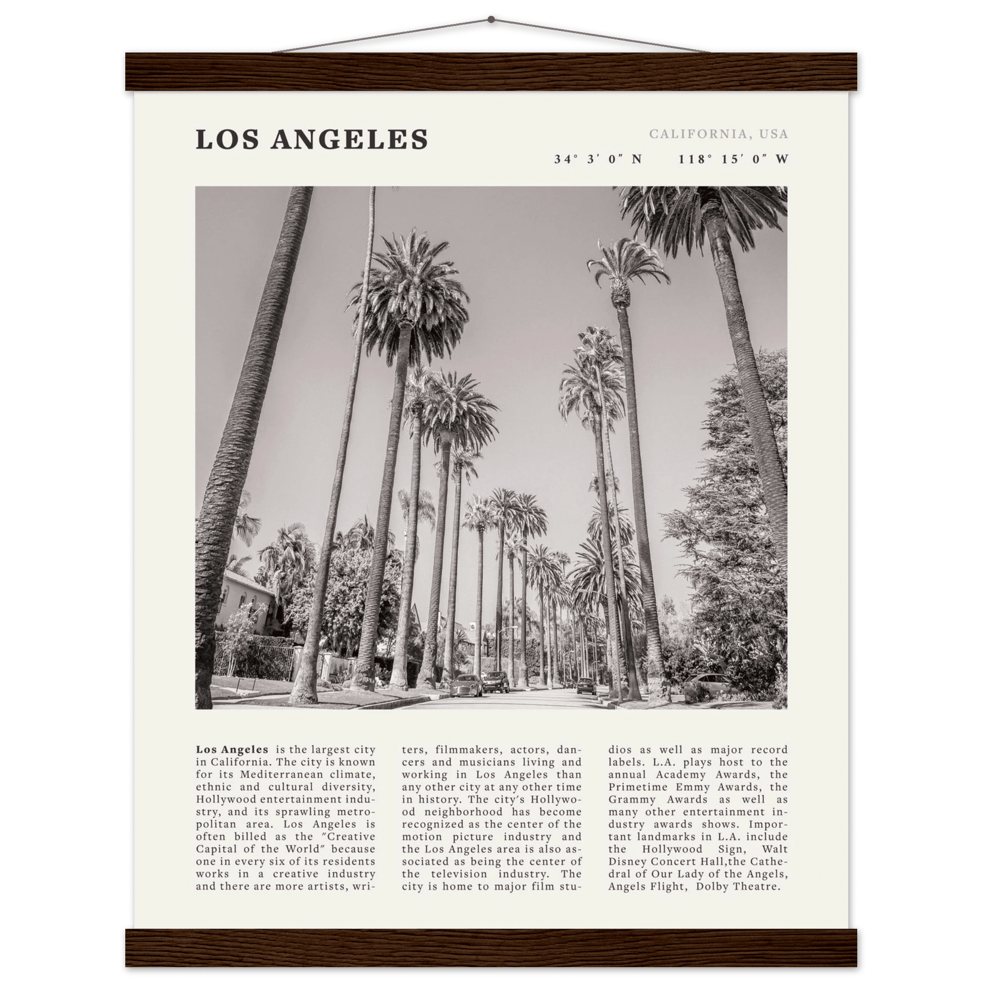 Los Angeles Poster | Black & White Palm Trees Wall Art | California Travel Print - Evergreen Posters