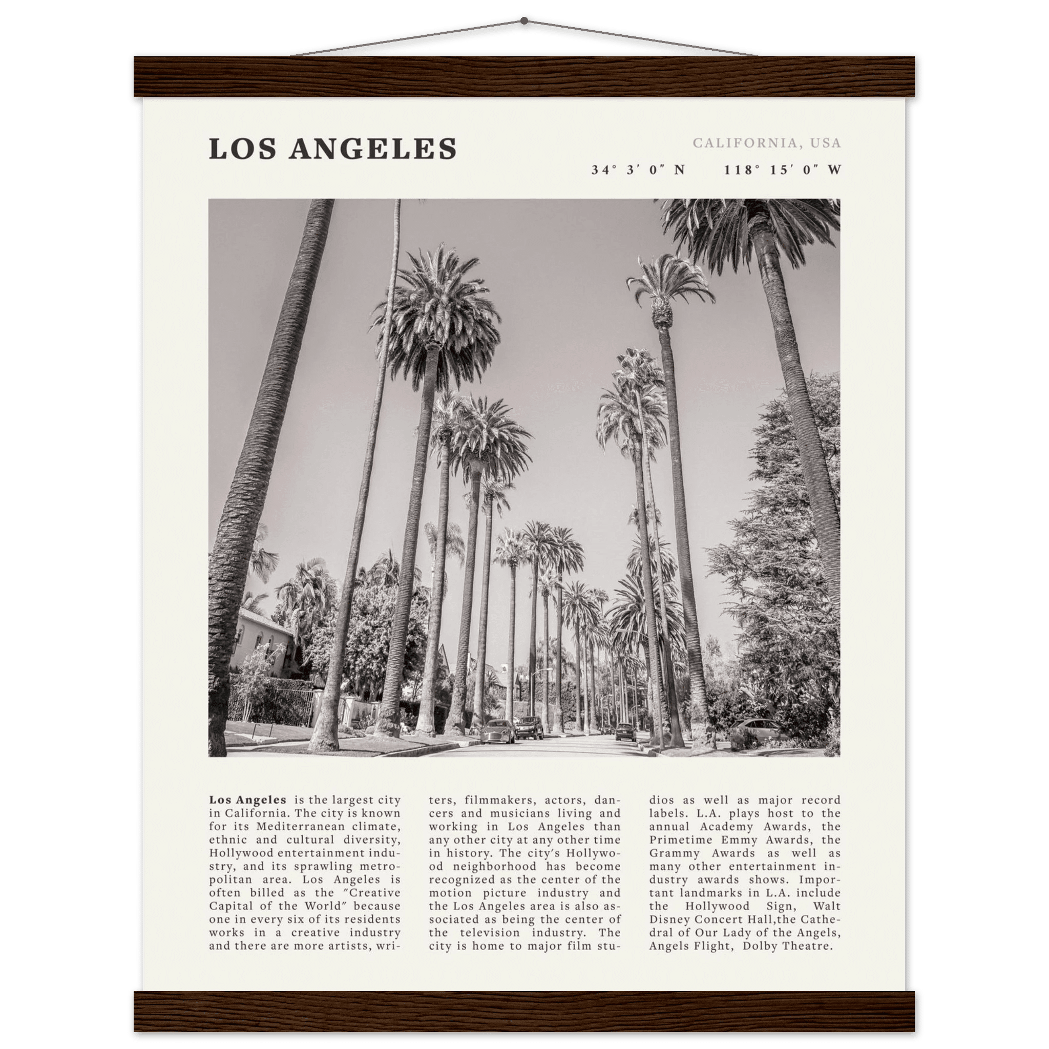 Los Angeles Poster | Black & White Palm Trees Wall Art | California Travel Print - Evergreen Posters