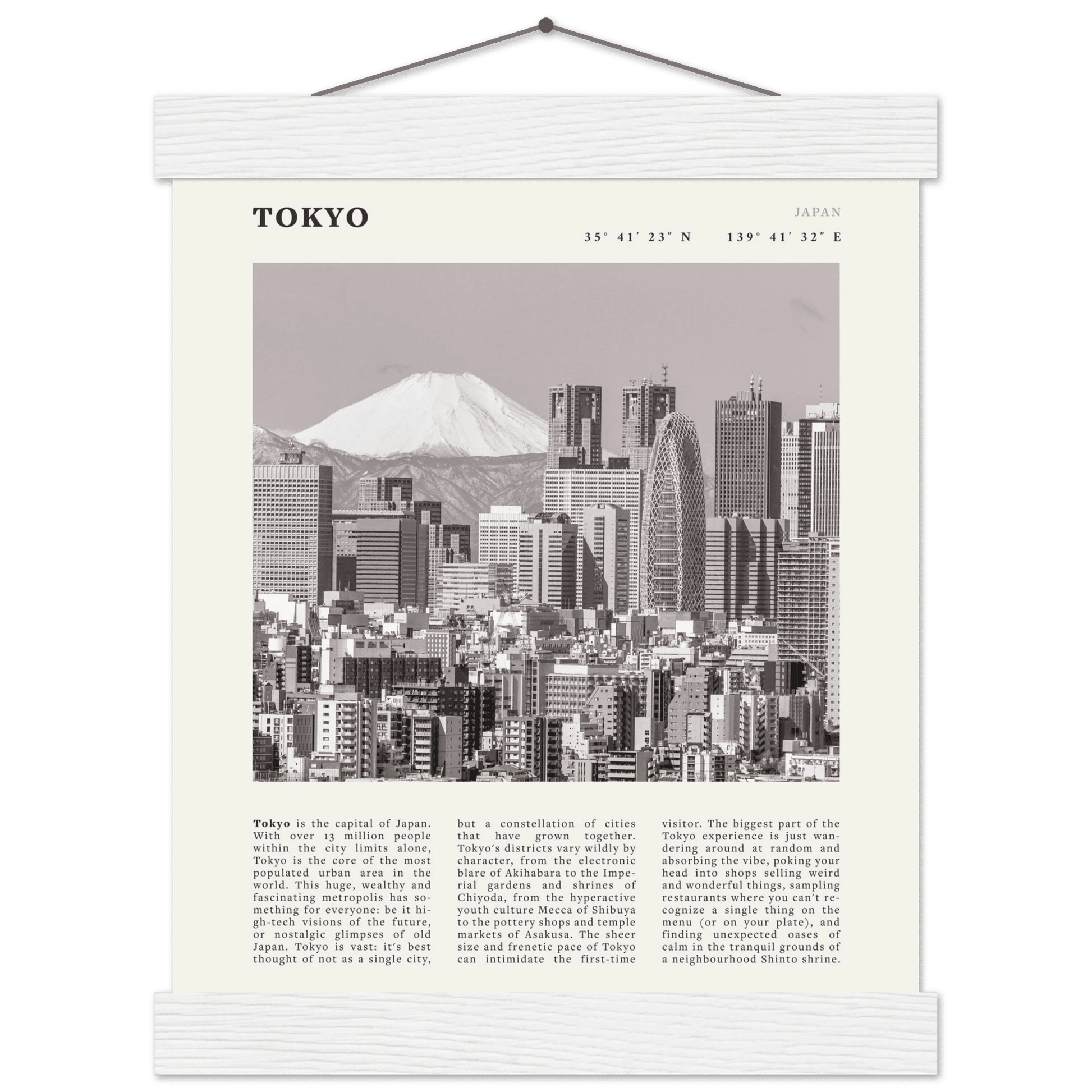 Tokyo Poster | Black & White Mount Fuji Skyline Wall Art | Japan Travel Print - Evergreen Posters