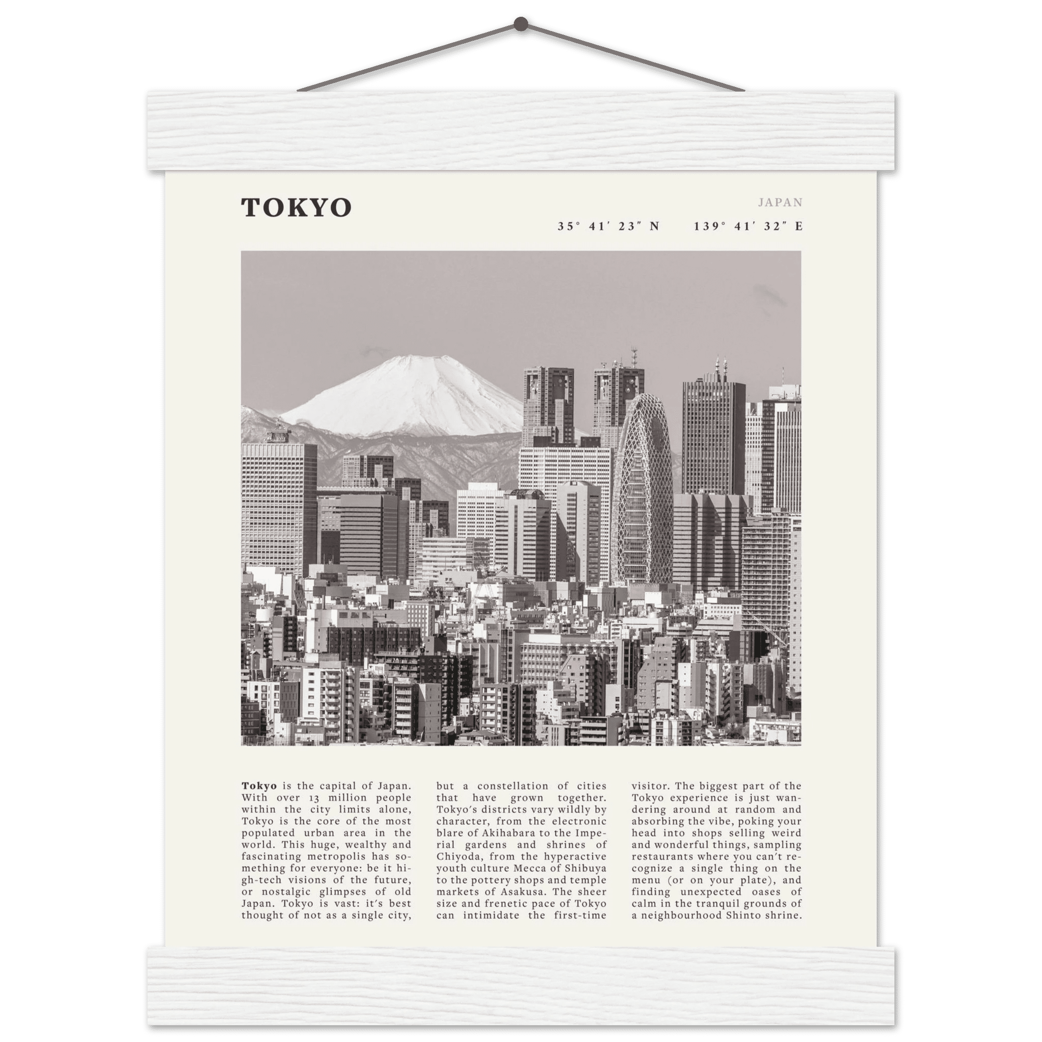 Tokyo Poster | Black & White Mount Fuji Skyline Wall Art | Japan Travel Print - Evergreen Posters