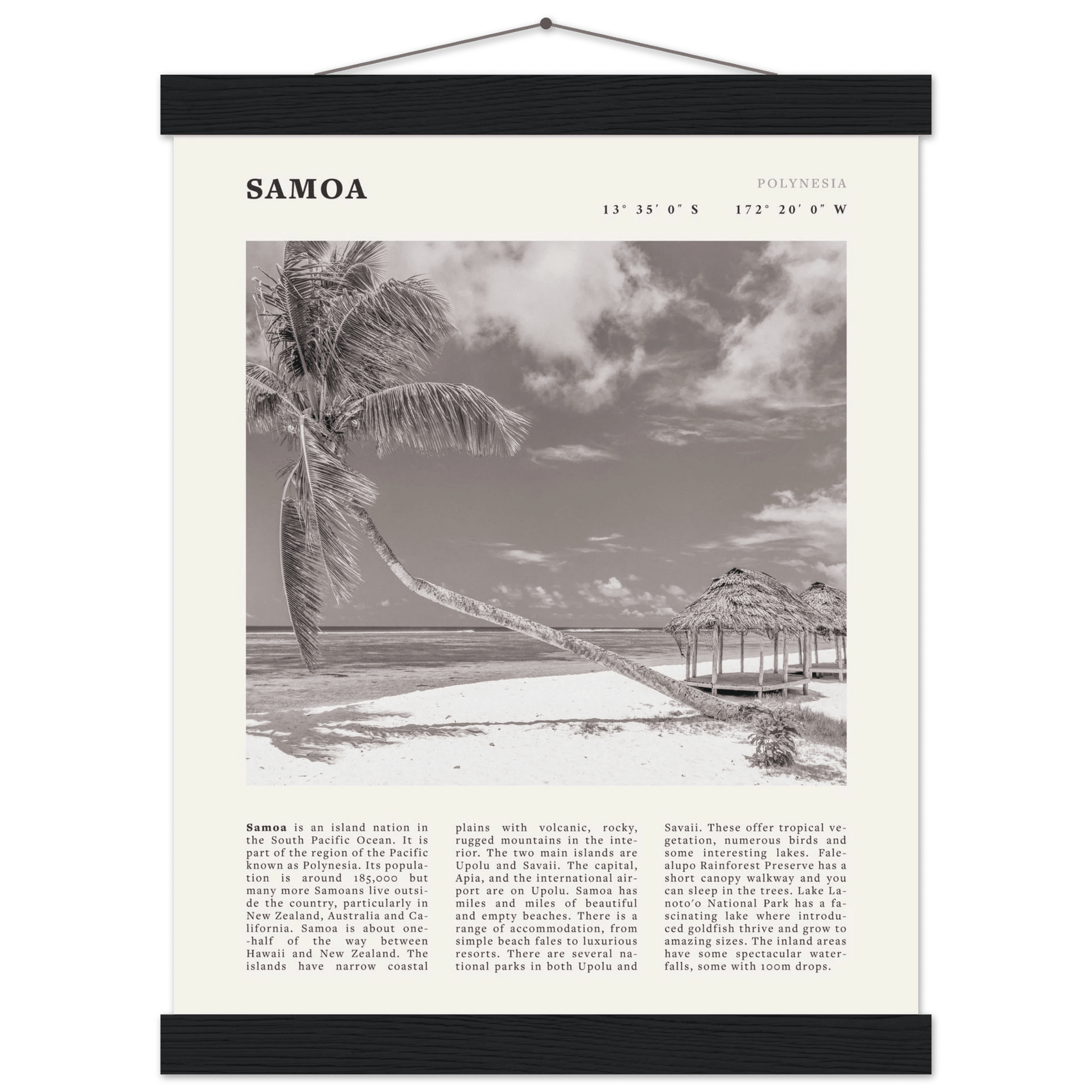 Samoa Poster | Black & White South Pacific Beach Wall Art | Polynesia Travel Print - Evergreen Posters
