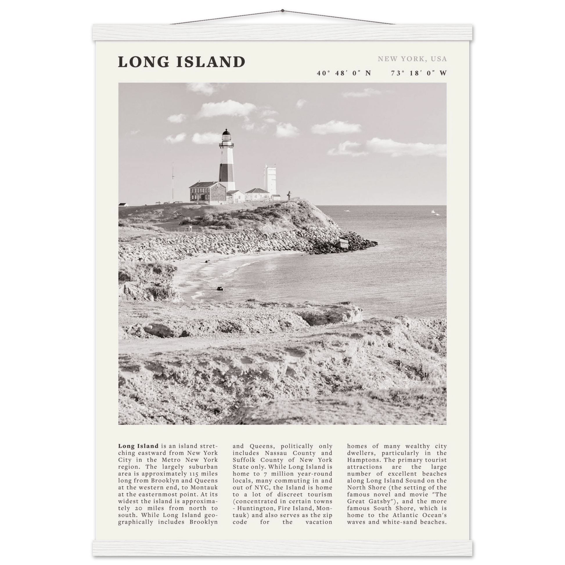 Long Island Poster | Black & White Montauk Lighthouse Wall Art | New York Print - Evergreen Posters