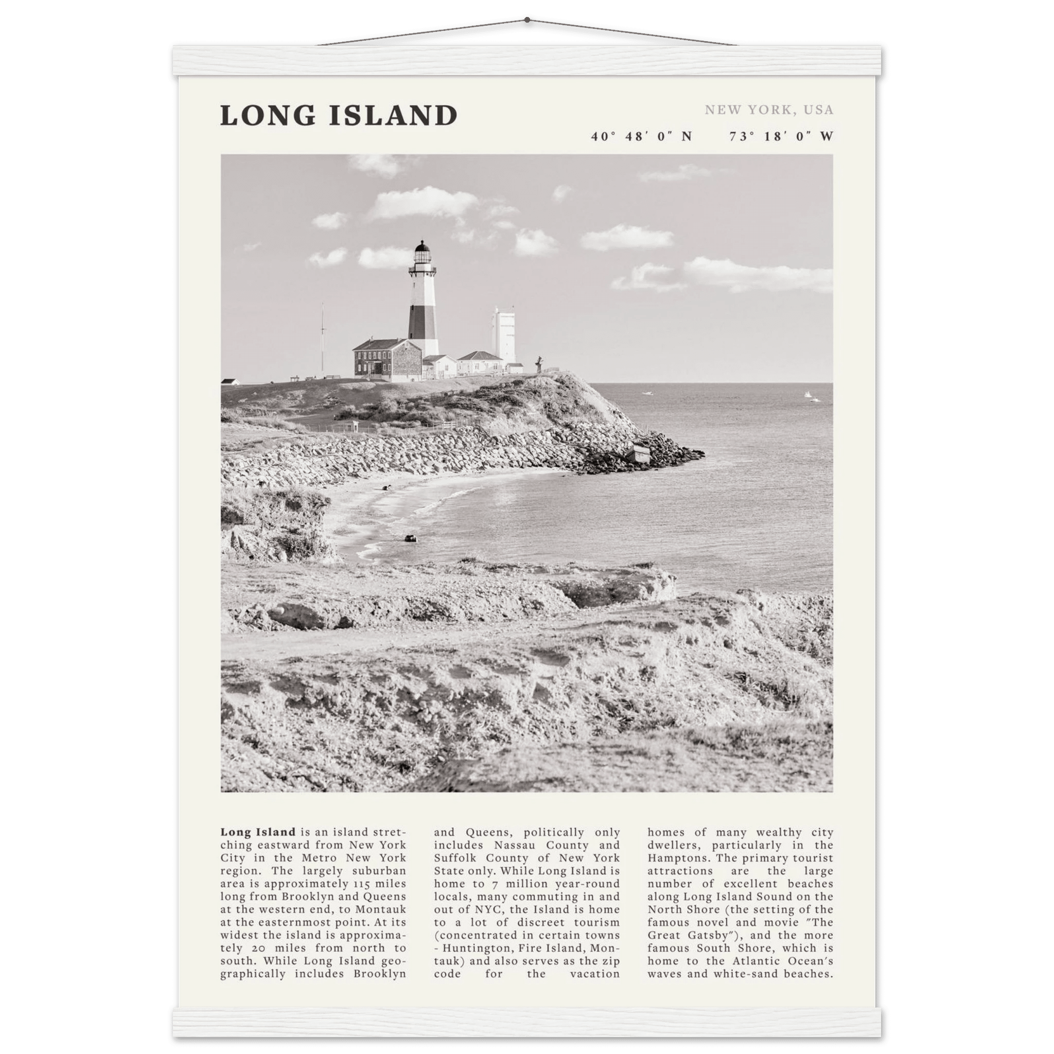 Long Island Poster | Black & White Montauk Lighthouse Wall Art | New York Print - Evergreen Posters