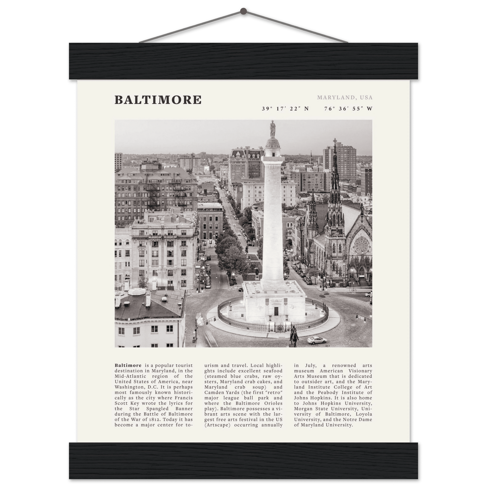 Baltimore Poster | Black & White Maryland City Wall Art | USA Travel Print - Evergreen Posters