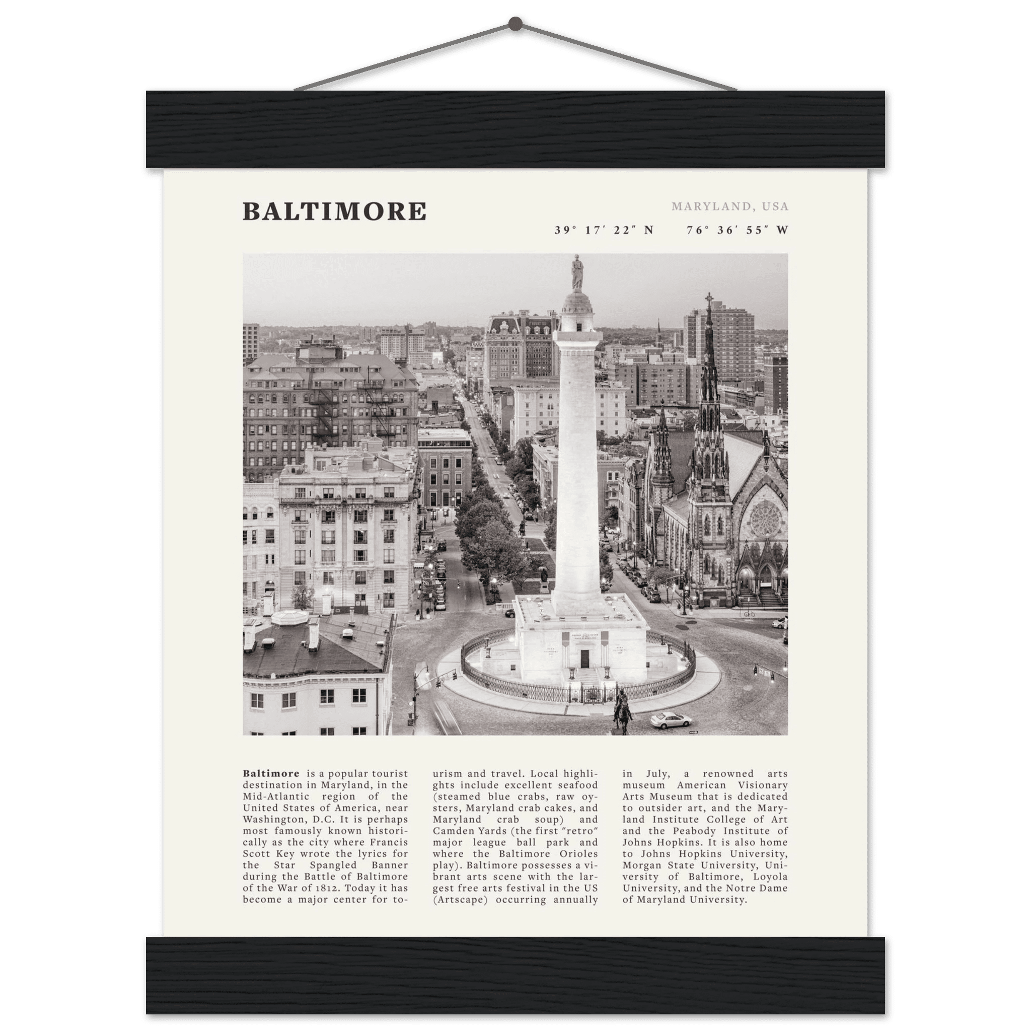 Baltimore Poster | Black & White Maryland City Wall Art | USA Travel Print - Evergreen Posters
