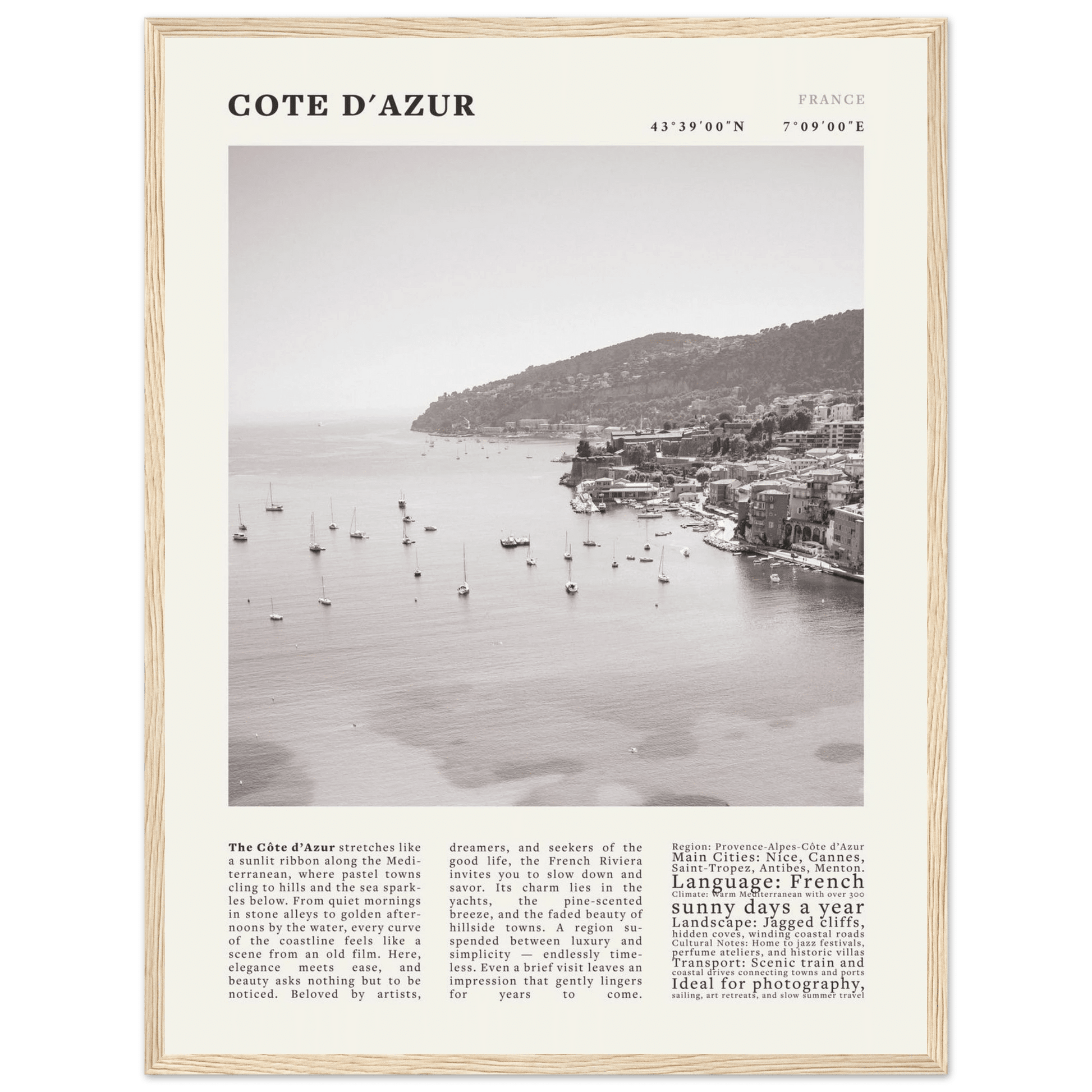 Côte d'Azur Poster Black and White – Vintage French Riviera Coast Print (Digital & Printed Options) - Evergreen Posters