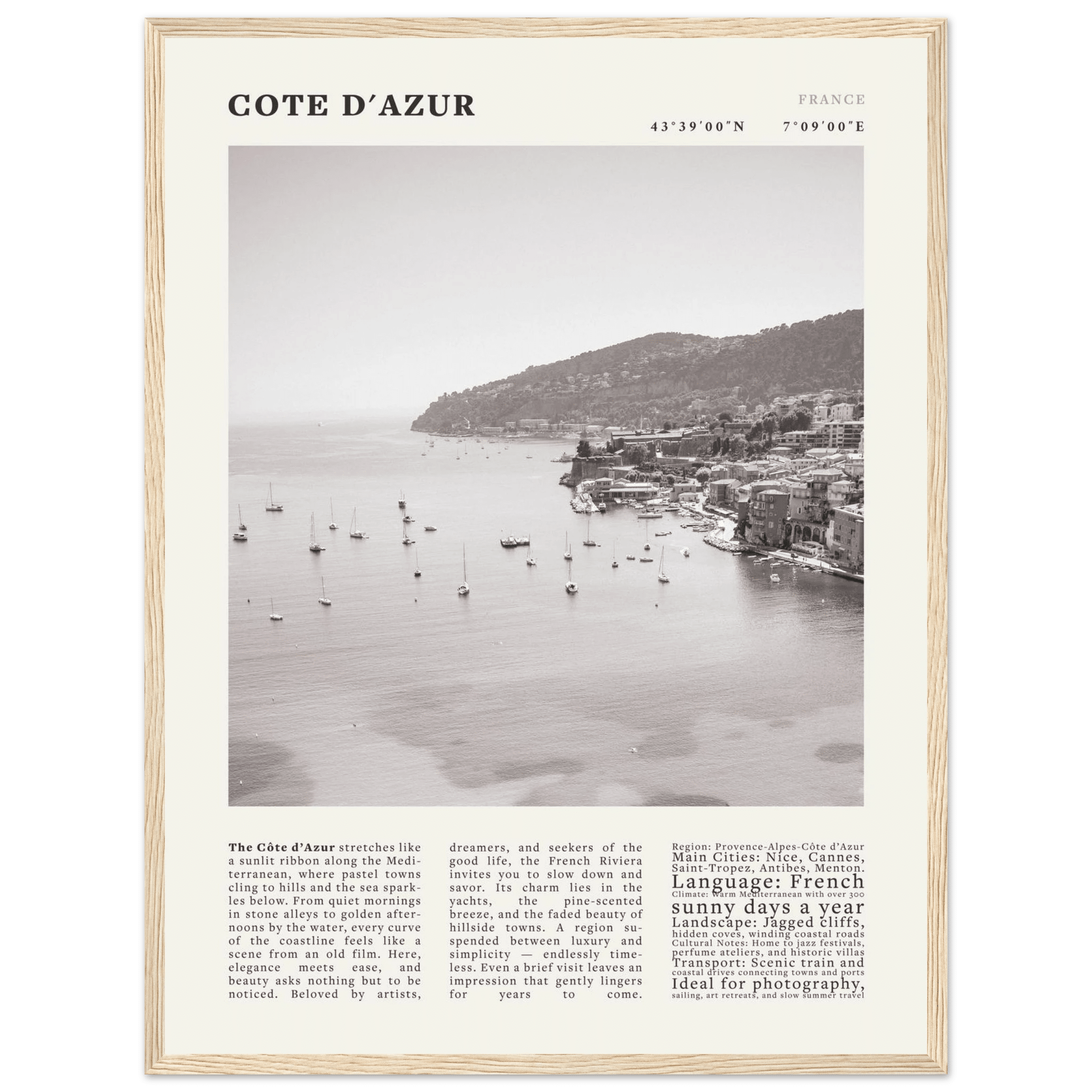 Côte d'Azur Poster Black and White – Vintage French Riviera Coast Print (Digital & Printed Options) - Evergreen Posters