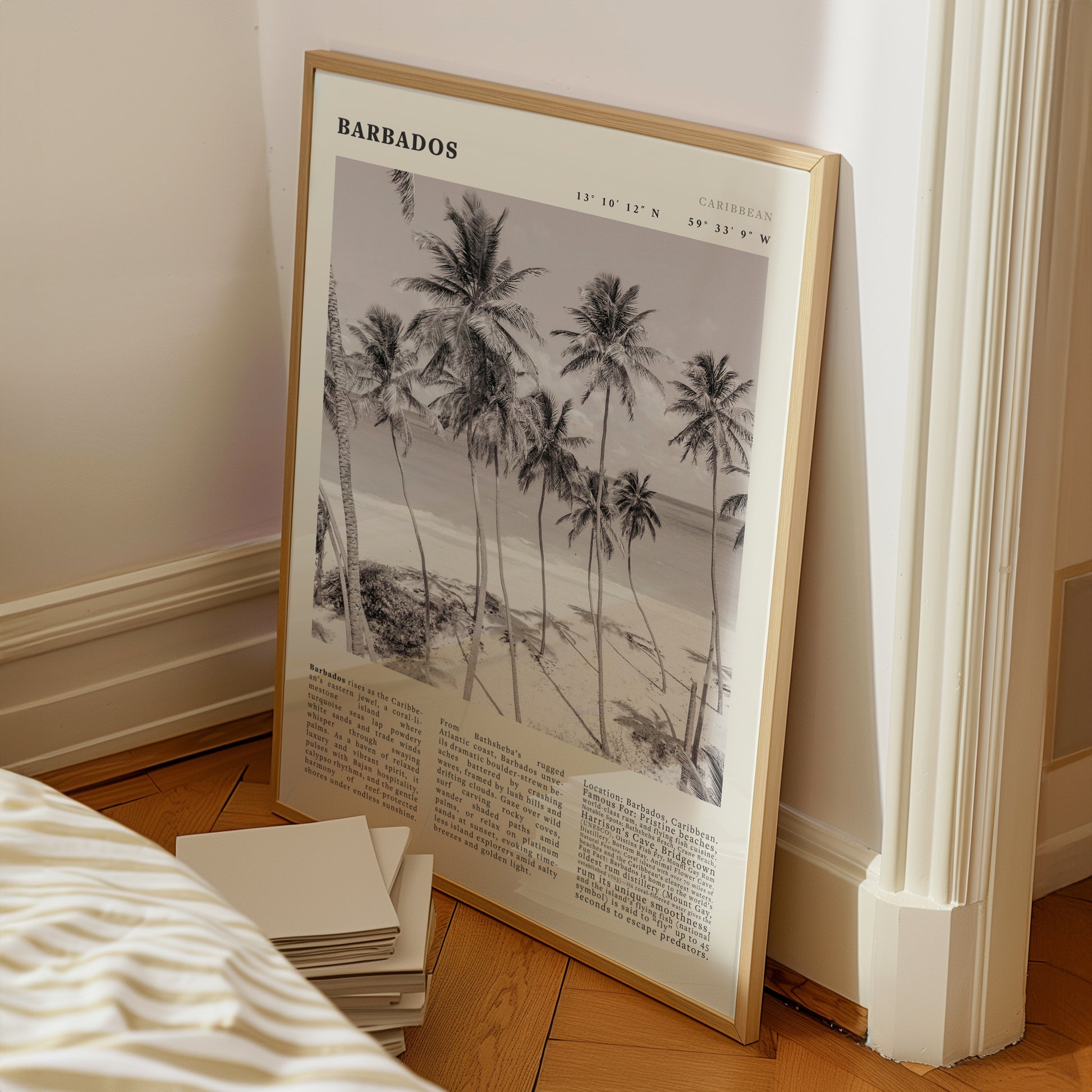Barbados Poster Black and White – Vintage Caribbean Palm Beach Print (Digital & Printed Options) - Evergreen Posters