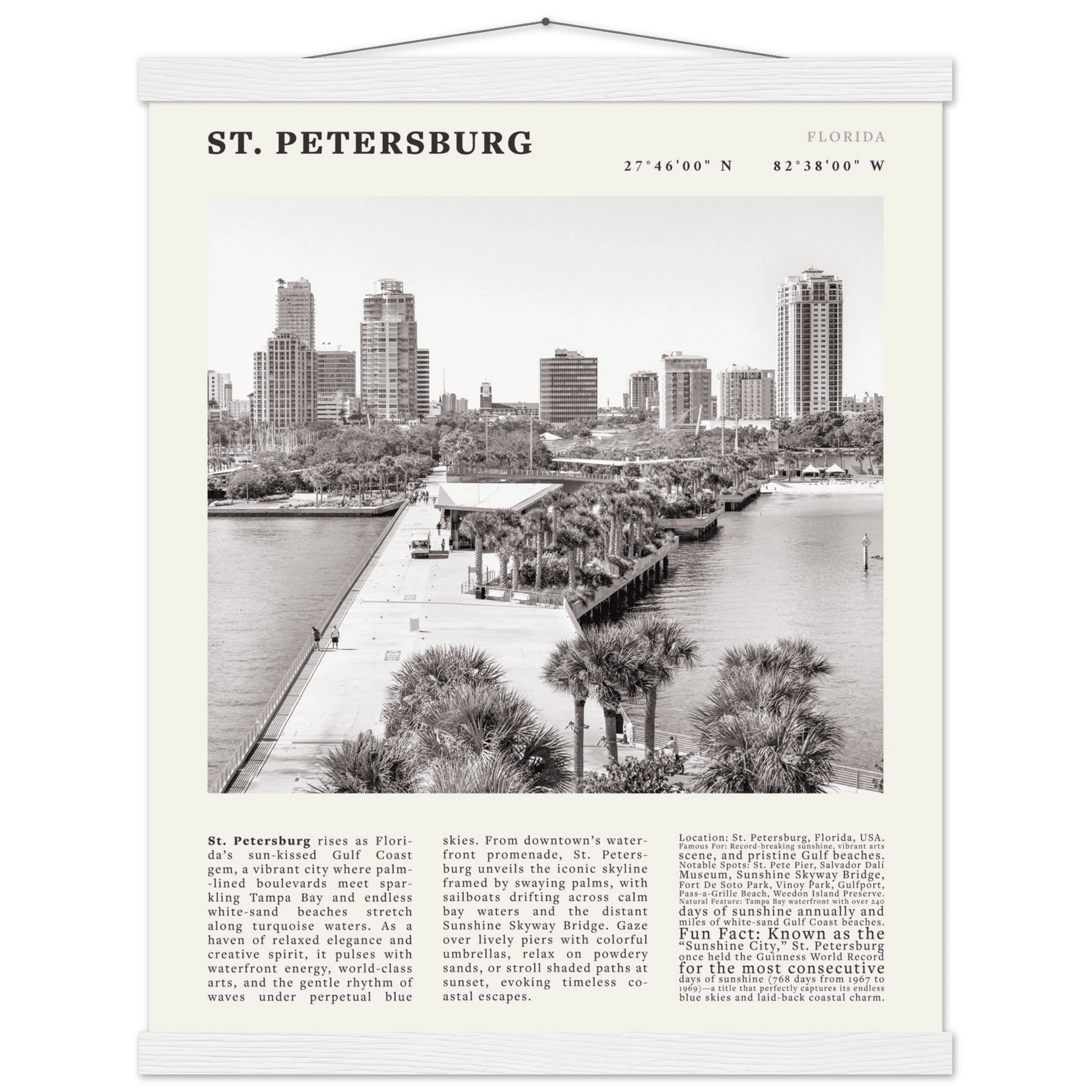 St. Petersburg Florida Poster Black and White – Vintage St Pete Skyline Print (Digital & Printed Options) - Evergreen Posters
