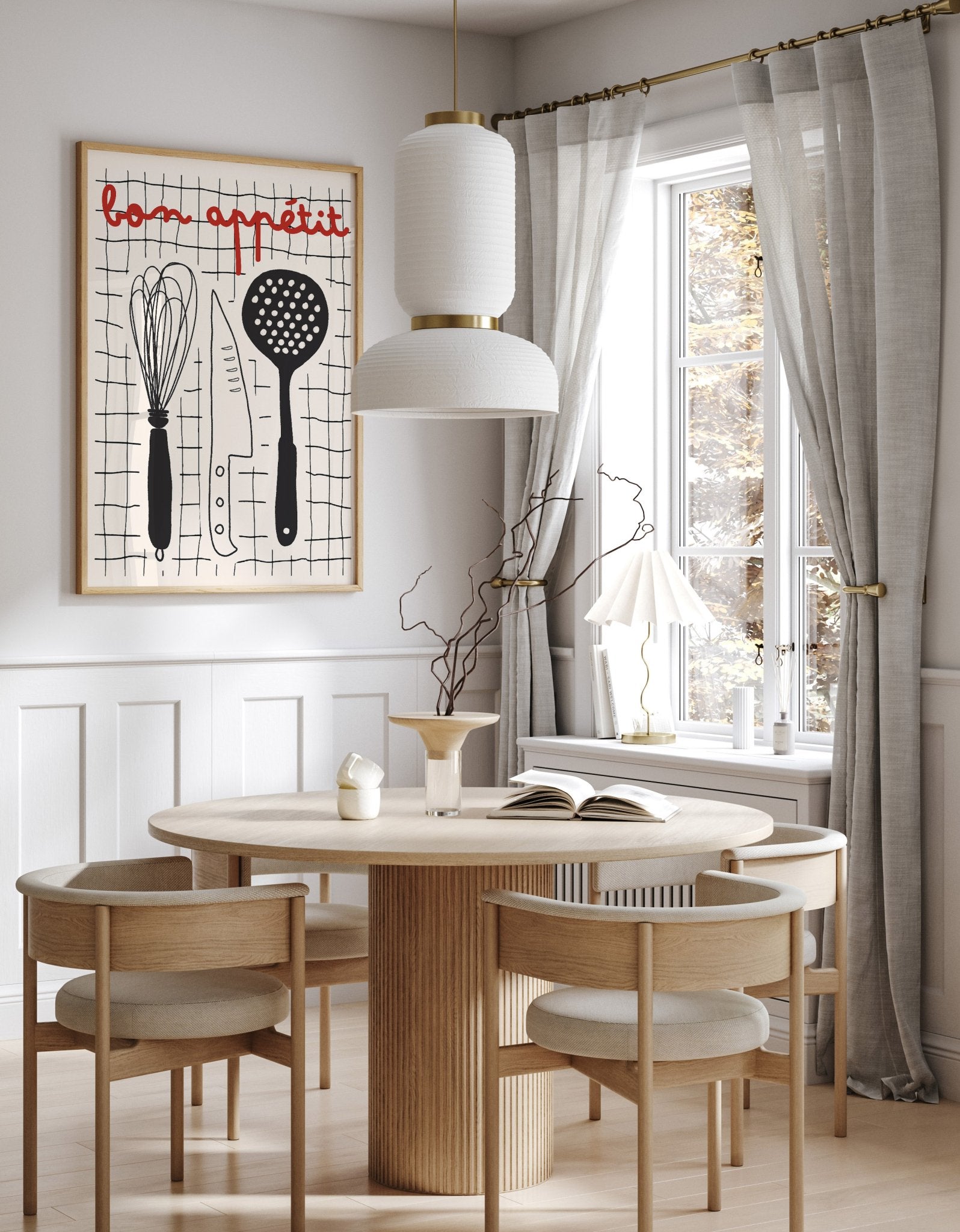 Bon Appétit French Kitchen Print | Bold Black Red Wall Art Poster - Evergreen Posters