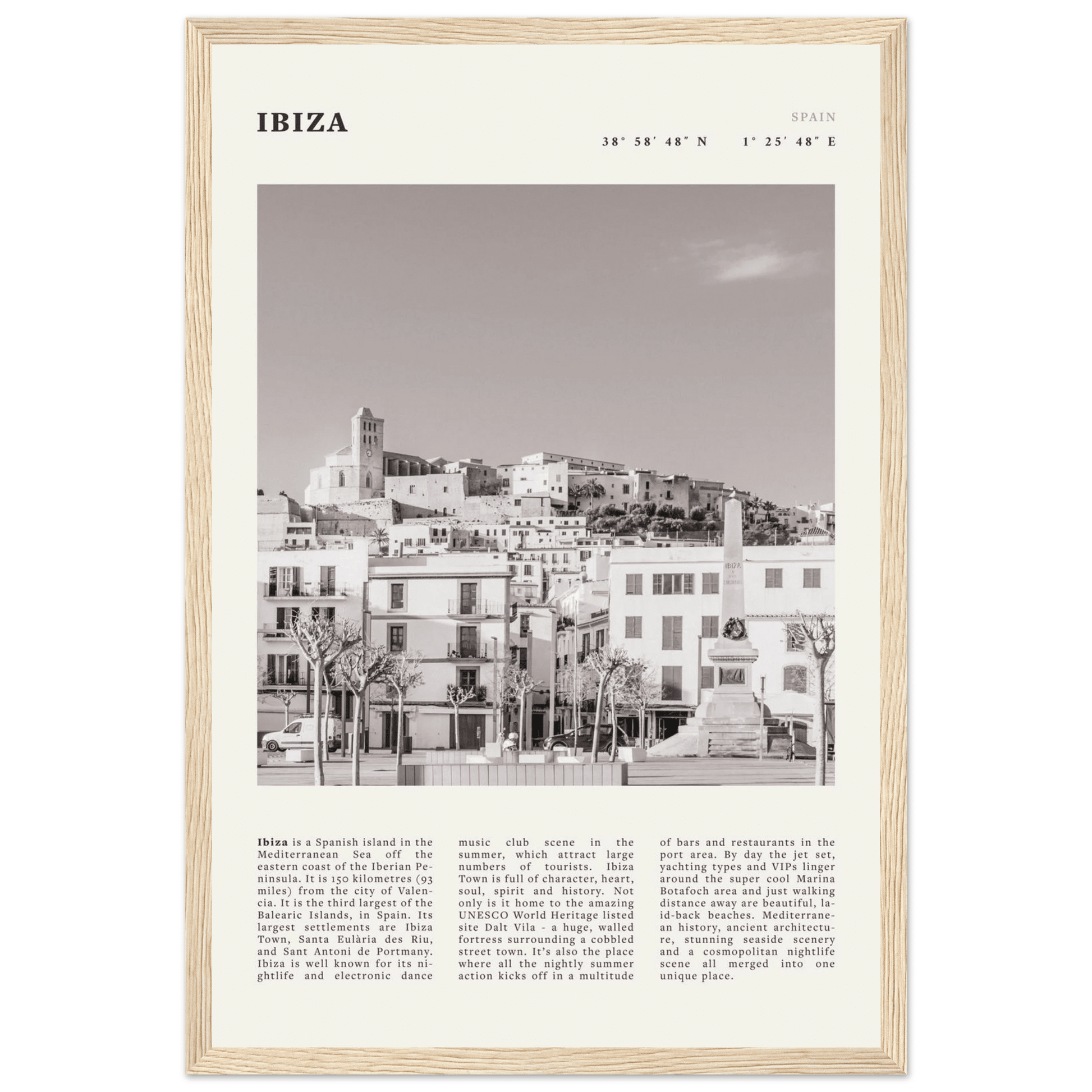 Ibiza Poster | Black & White Spanish Island Wall Art | Spain Travel Print - Evergreen Posters