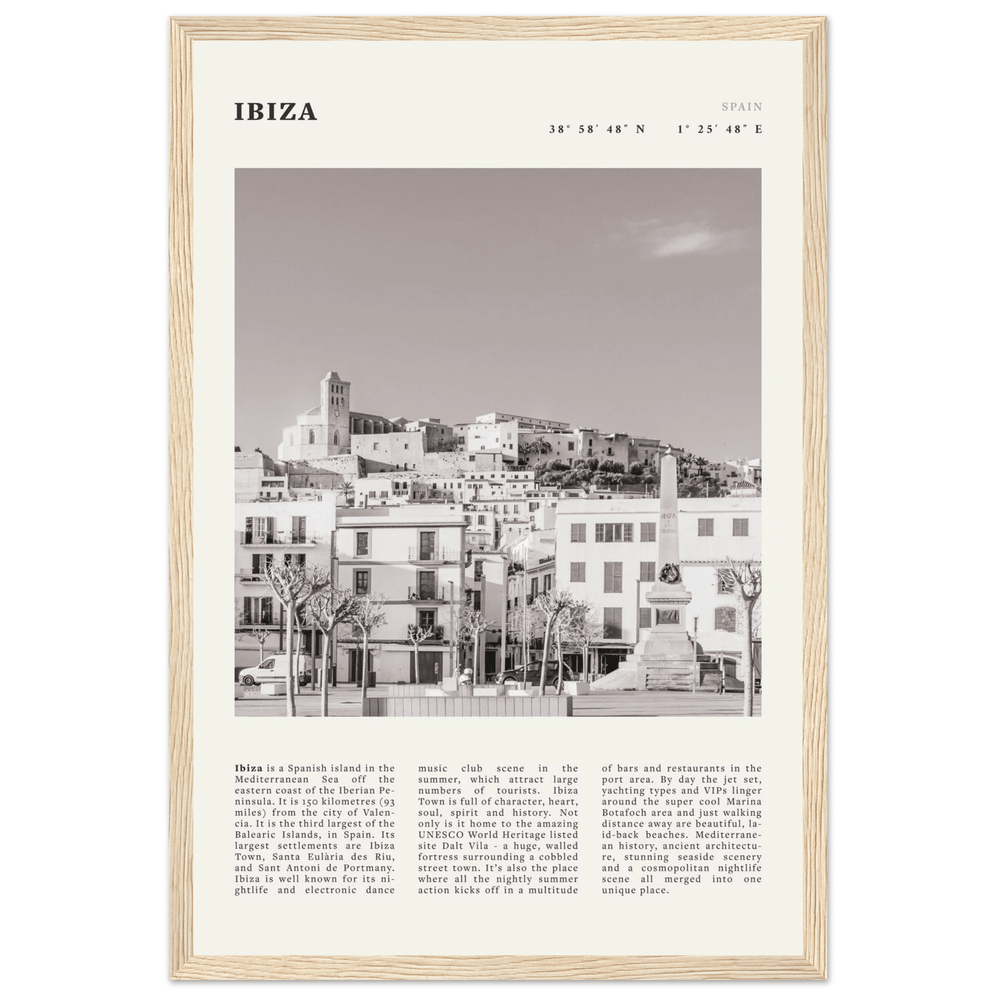 Ibiza Poster | Black & White Spanish Island Wall Art | Spain Travel Print - Evergreen Posters