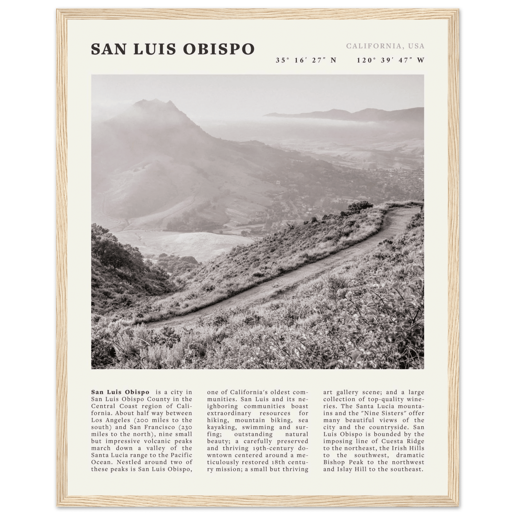 San Luis Obispo Poster | Black & White California Wall Art | SLO Travel Print - Evergreen Posters