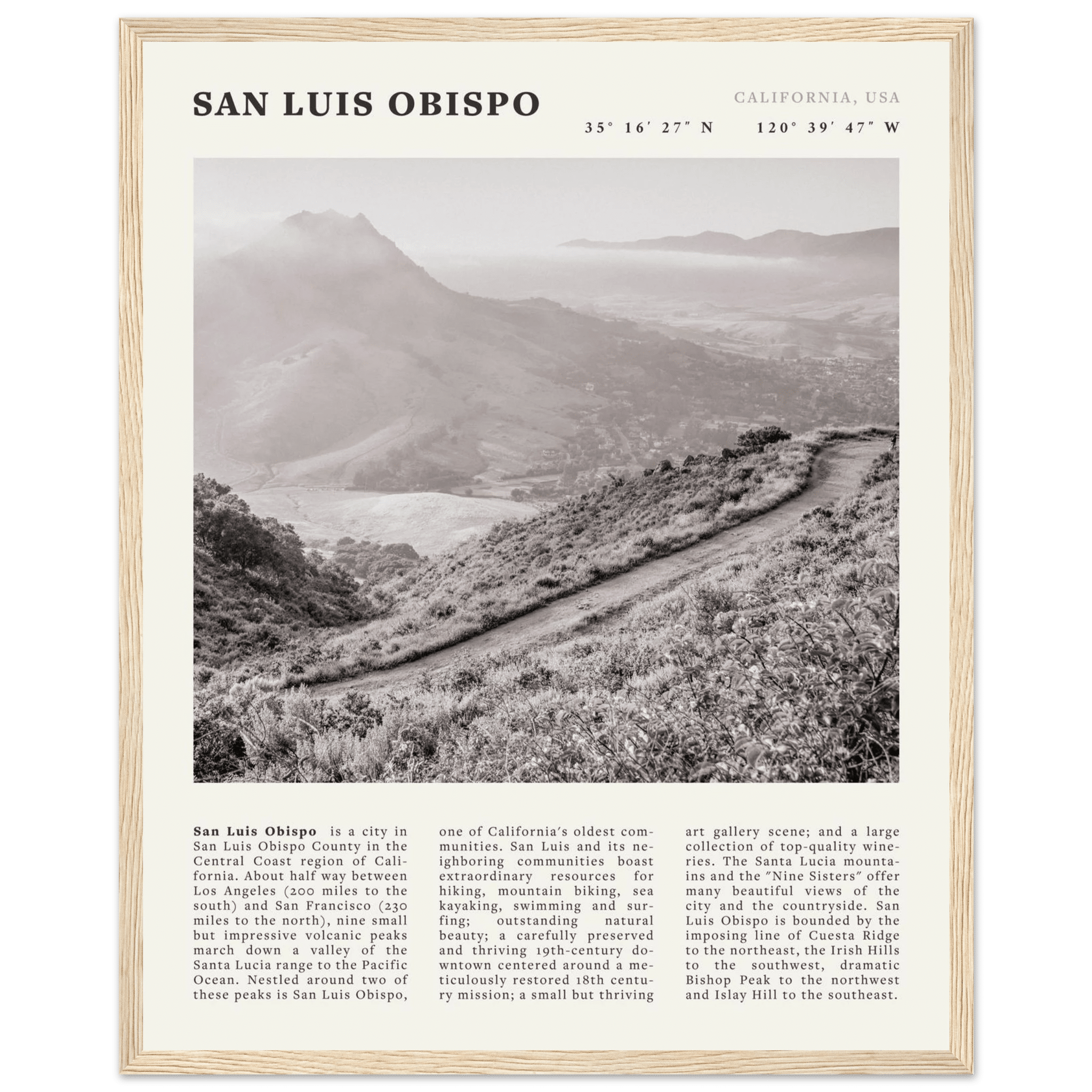 San Luis Obispo Poster | Black & White California Wall Art | SLO Travel Print - Evergreen Posters