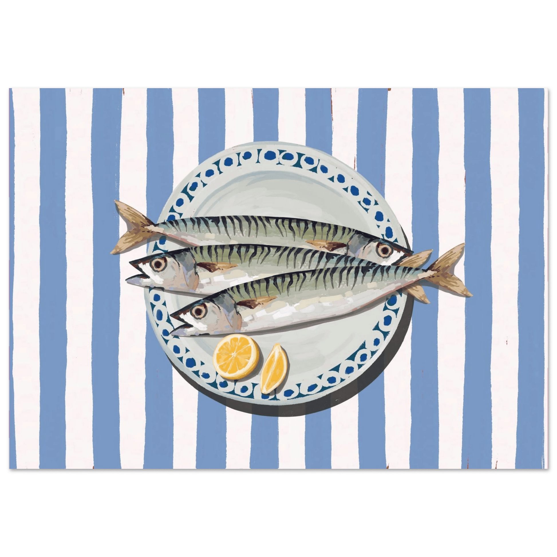 Sardines Print | Blue Stripe Fish Kitchen Wall Art | Coastal Food Poster - Evergreen Posters