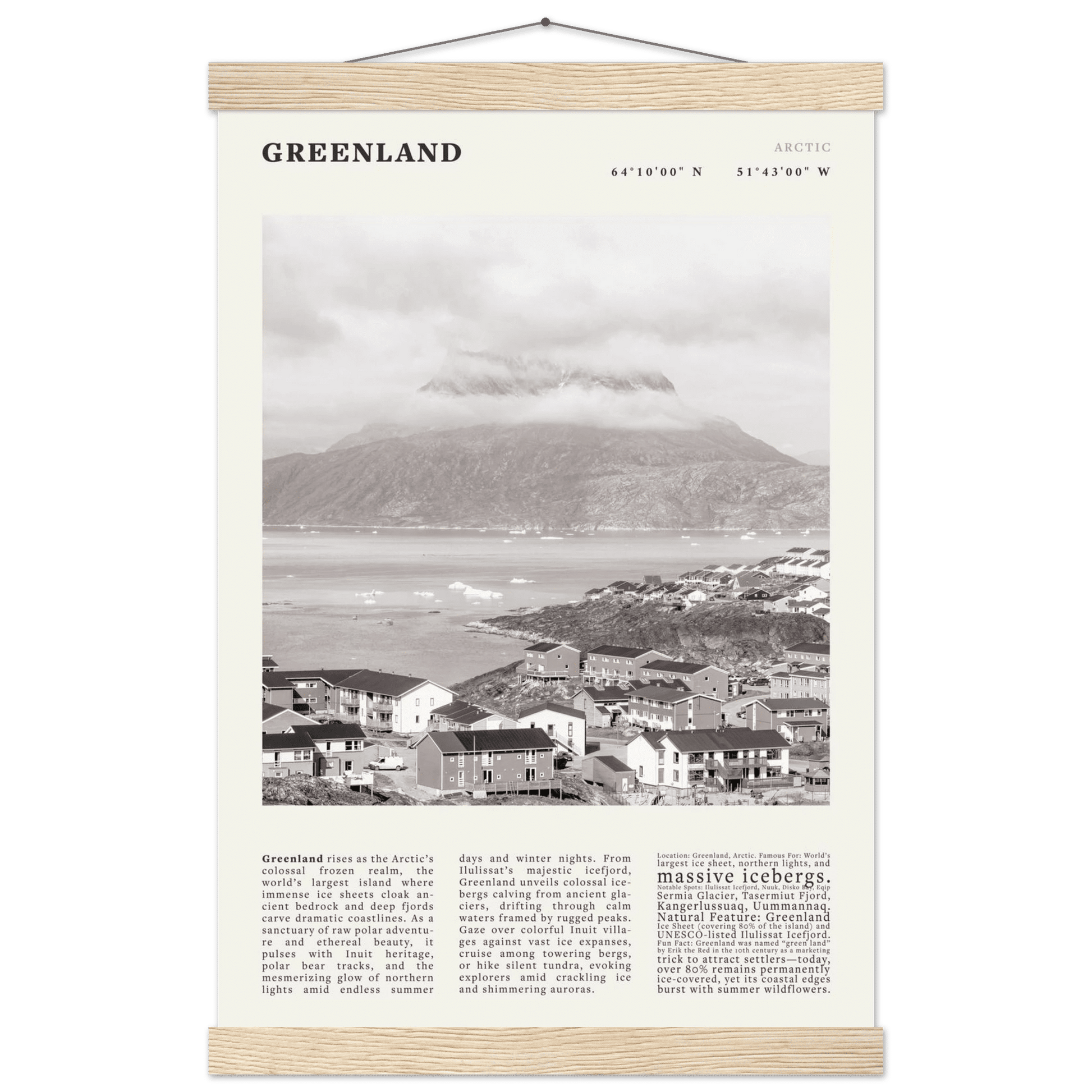 Greenland Poster Black and White – Vintage Arctic Fjord Landscape Print (Digital & Printed Options) - Evergreen Posters