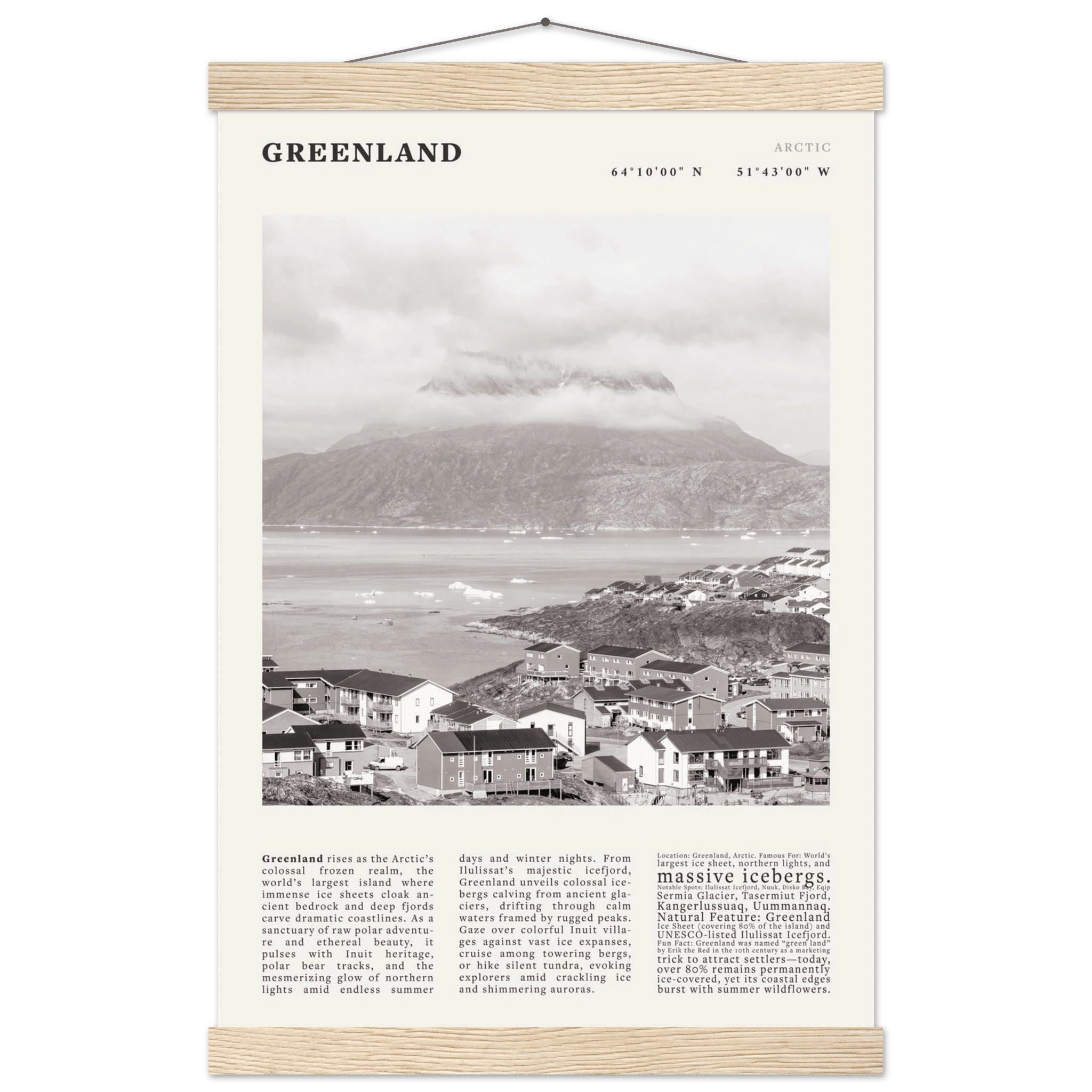 Greenland Poster Black and White – Vintage Arctic Fjord Landscape Print (Digital & Printed Options) - Evergreen Posters