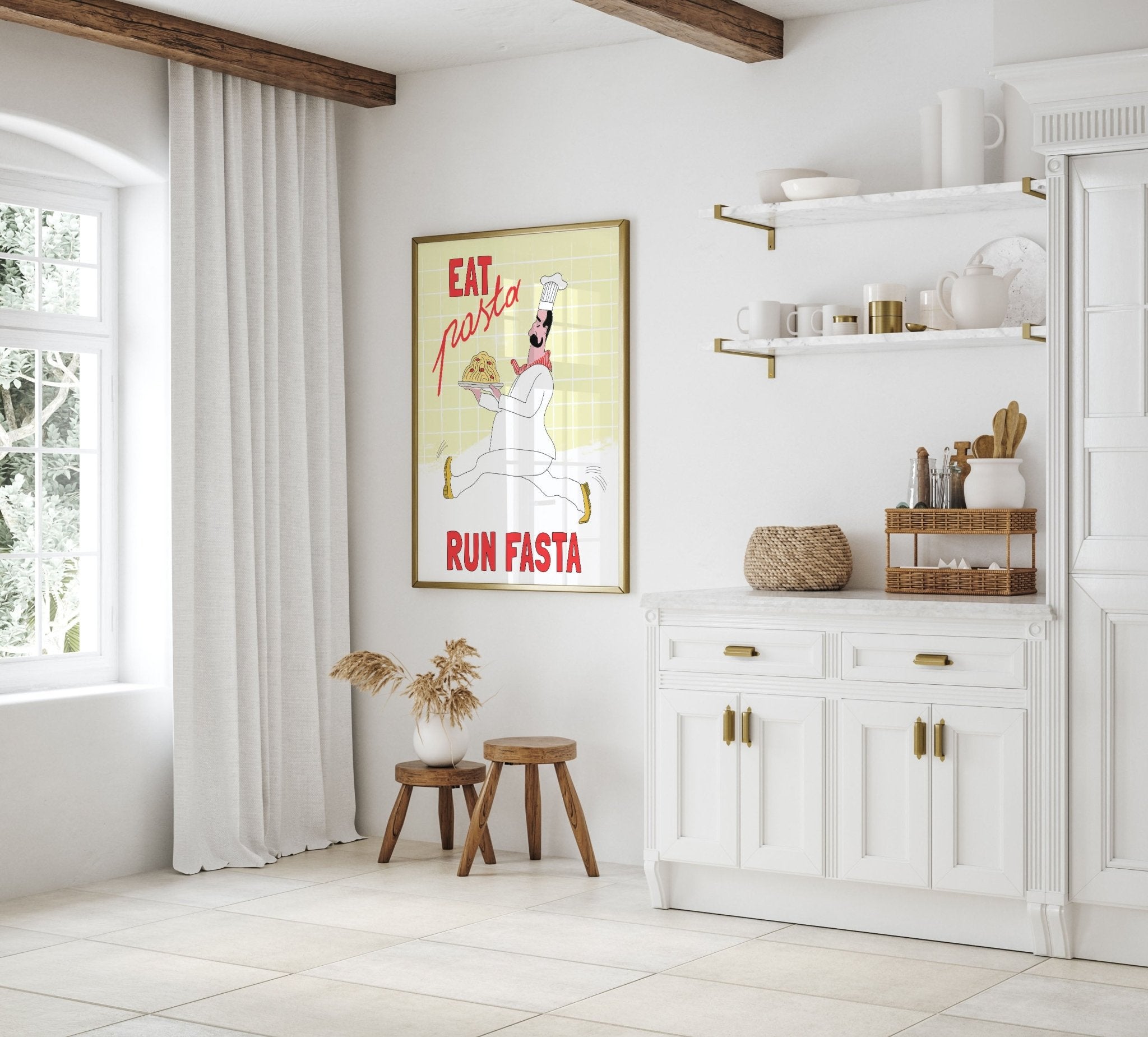 Eat Pasta Run Fasta Poster – Playful Kitchen Wall Art Print (Digital & Printed Options) - Evergreen Posters