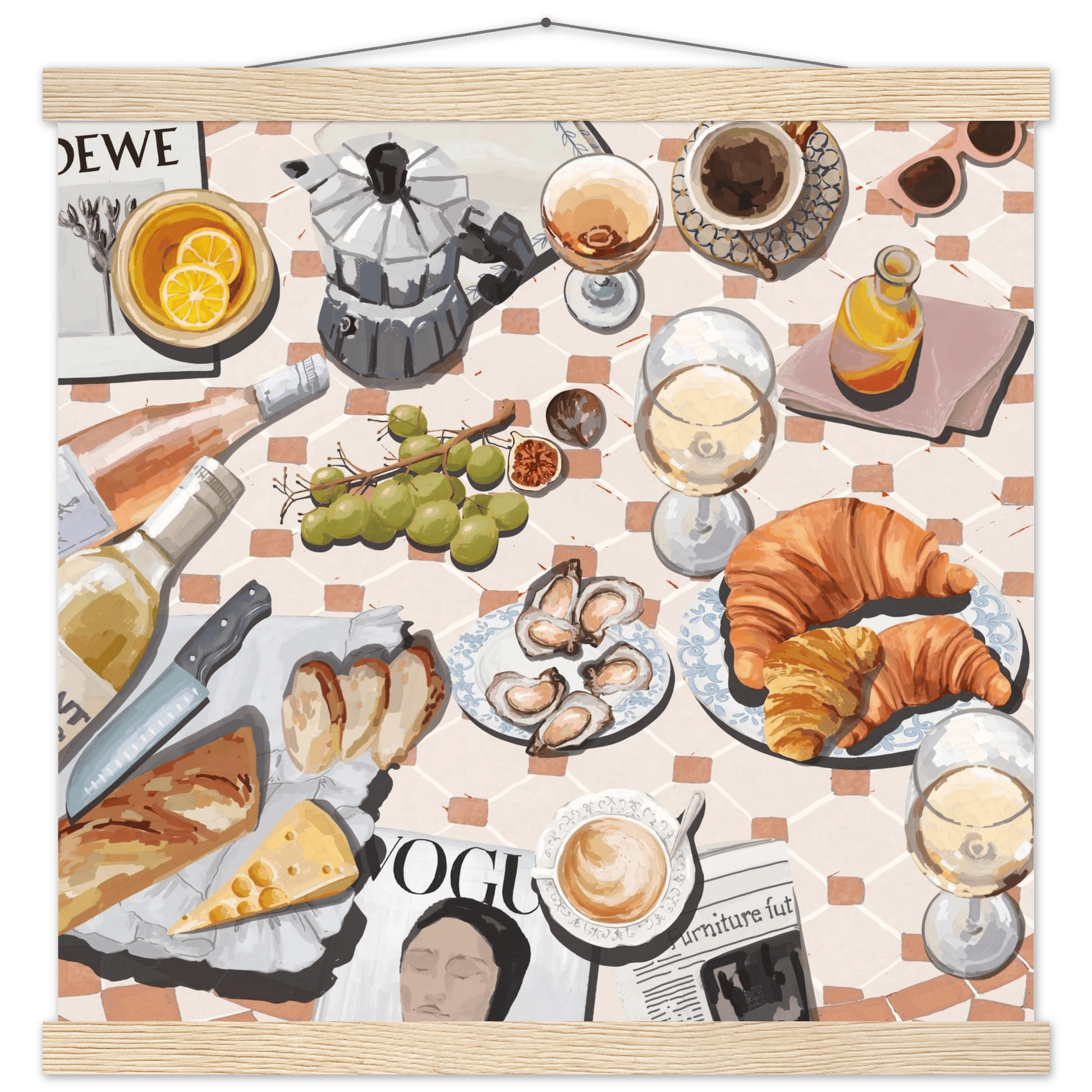 French Brunch Poster | Kitchen Decor Food Wall Art | Croissant & Coffee Square Print - Evergreen Posters - 29