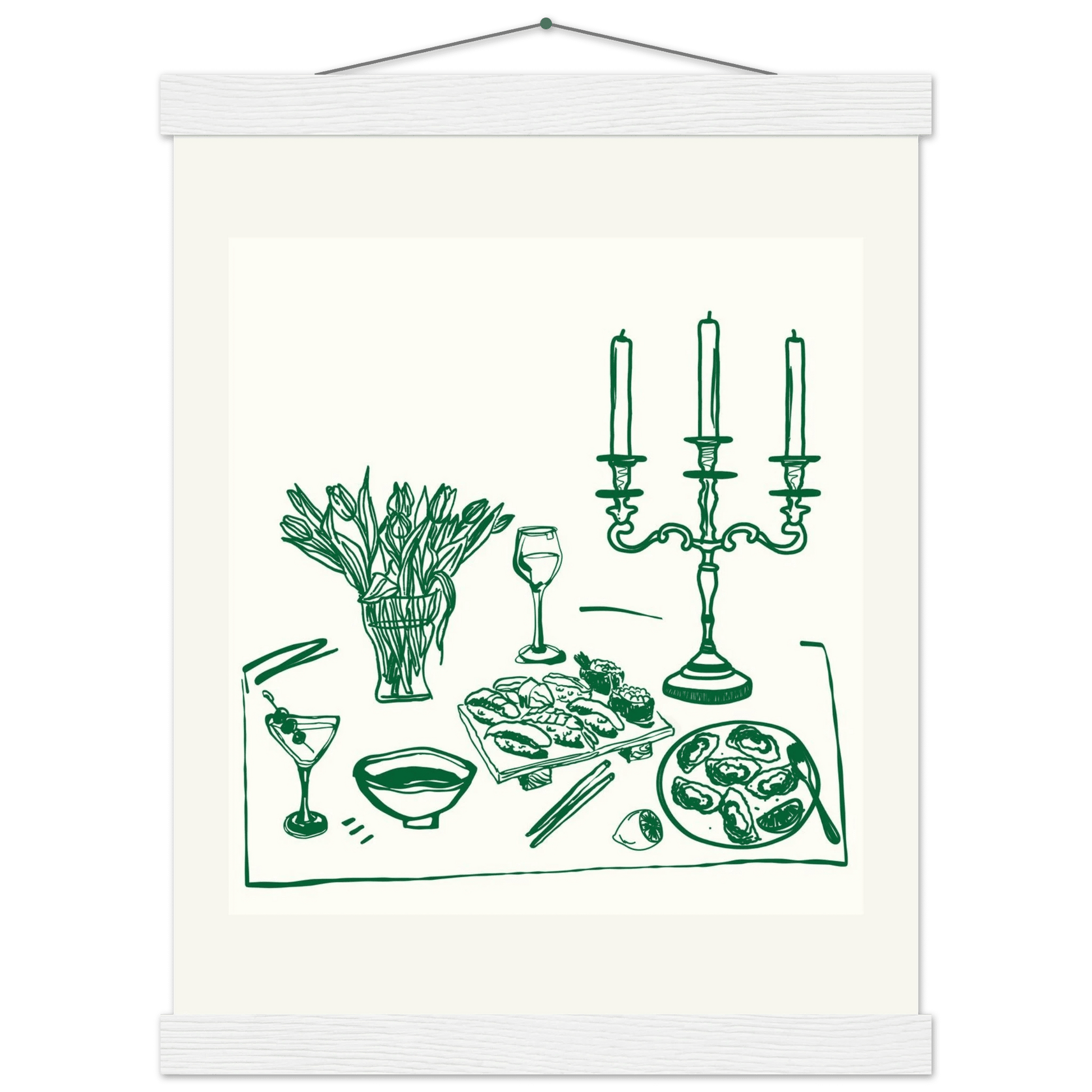 Fine Dining Table Print | Green Line Art Kitchen Wall Art | Elegant Dining Room Poster - Evergreen Posters