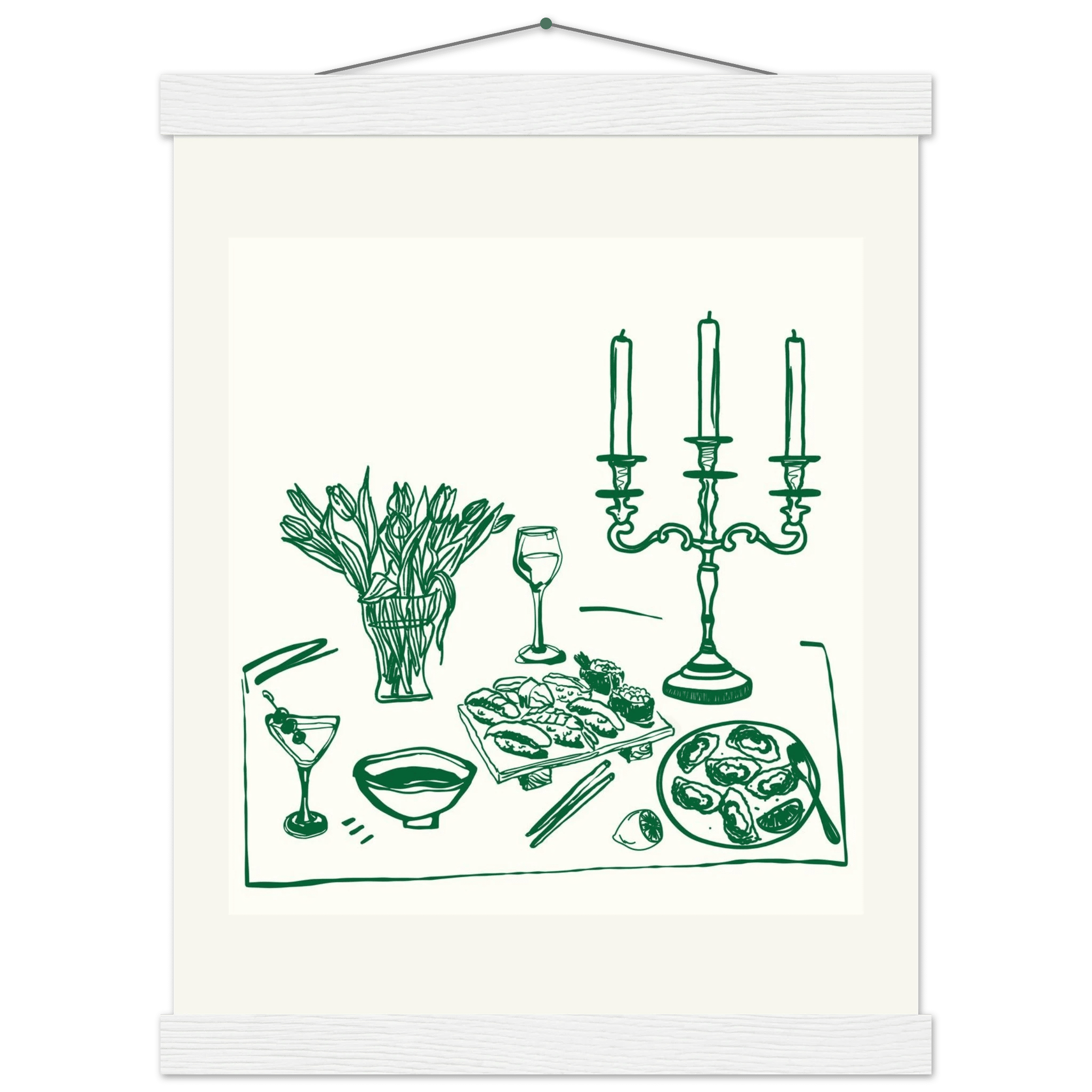 Fine Dining Table Print | Green Line Art Kitchen Wall Art | Elegant Dining Room Poster - Evergreen Posters
