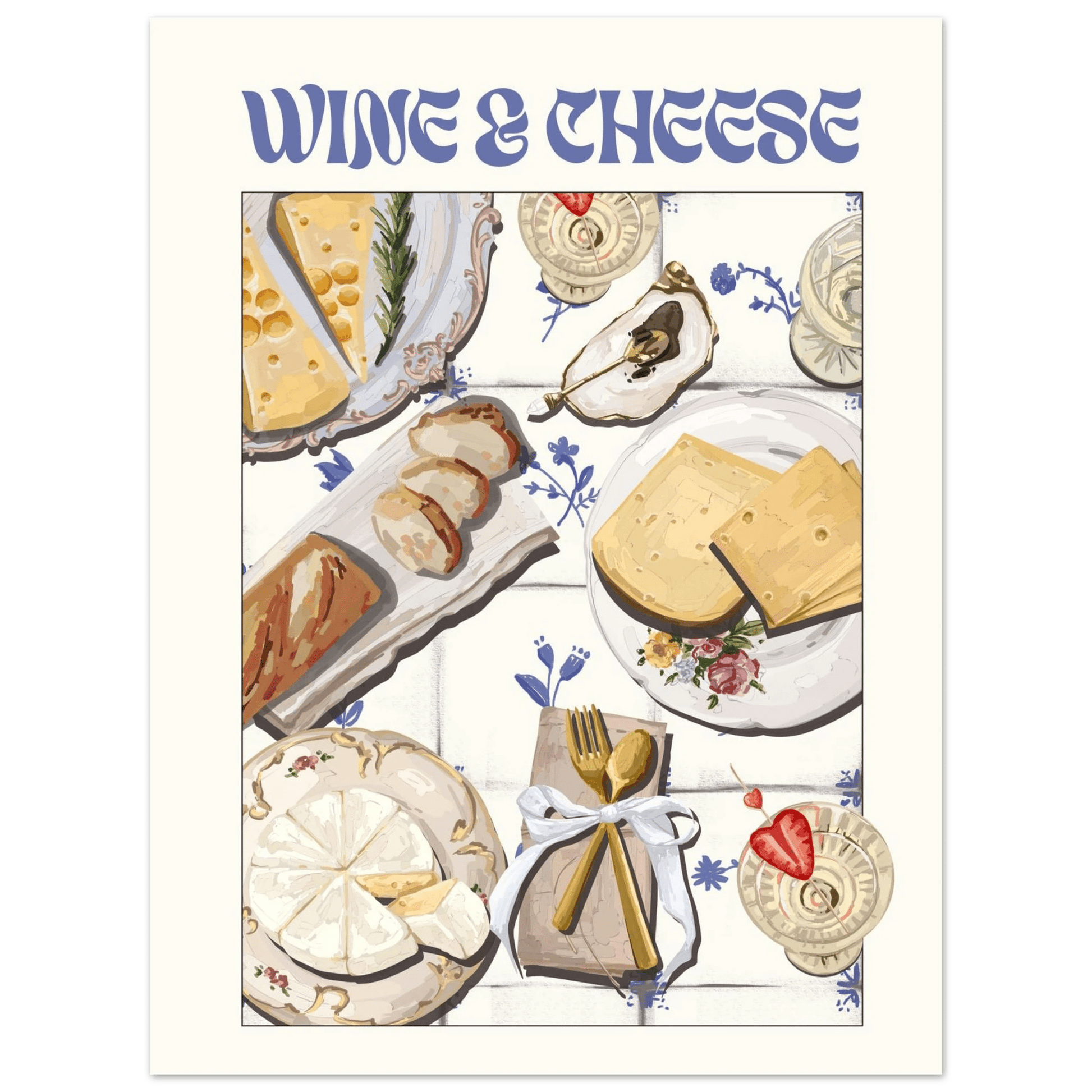 Wine & Cheese Poster – Elegant Kitchen & Dining Wall Art Print (Digital & Printed Options) - Evergreen Posters