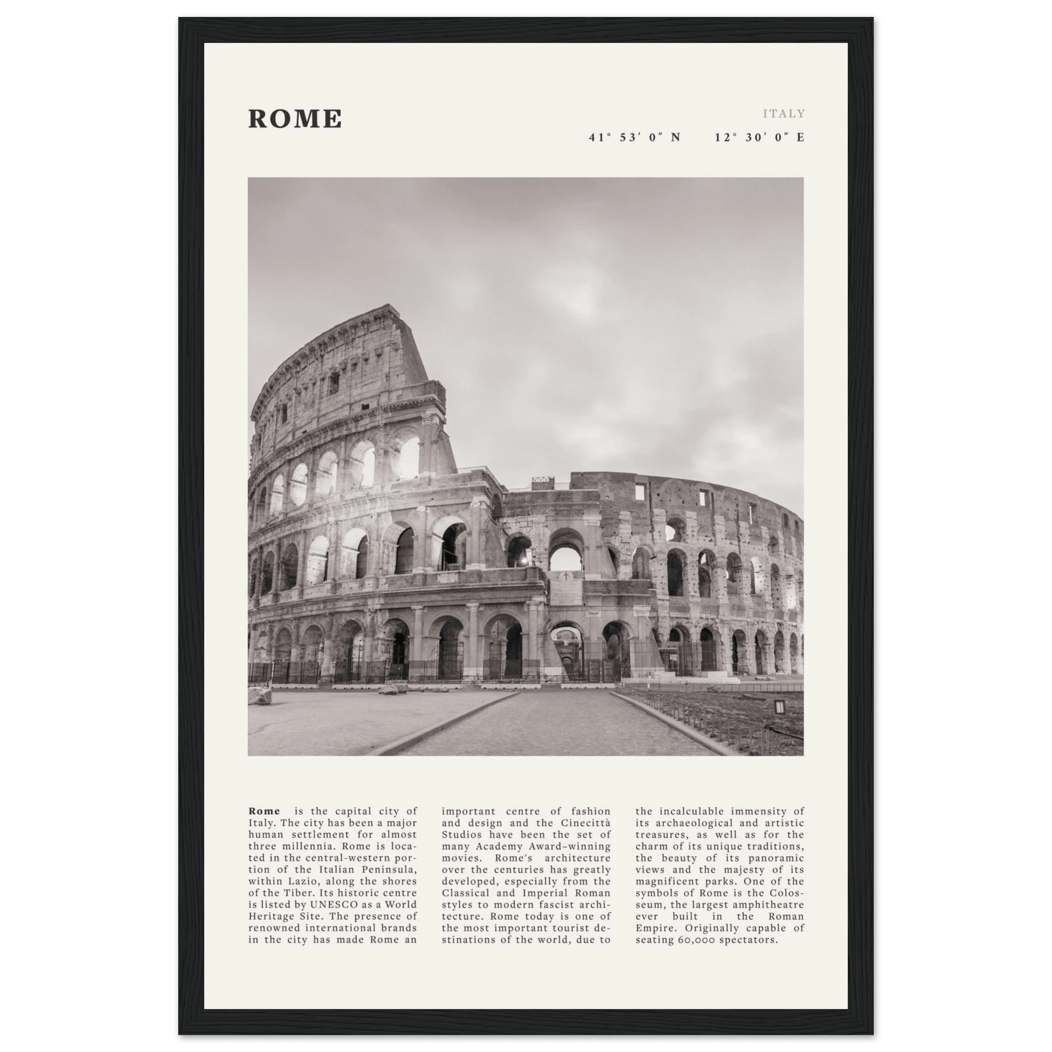 Rome Poster | Black & White Colosseum Wall Art | Italy Travel Print | Roman Decor - Evergreen Posters